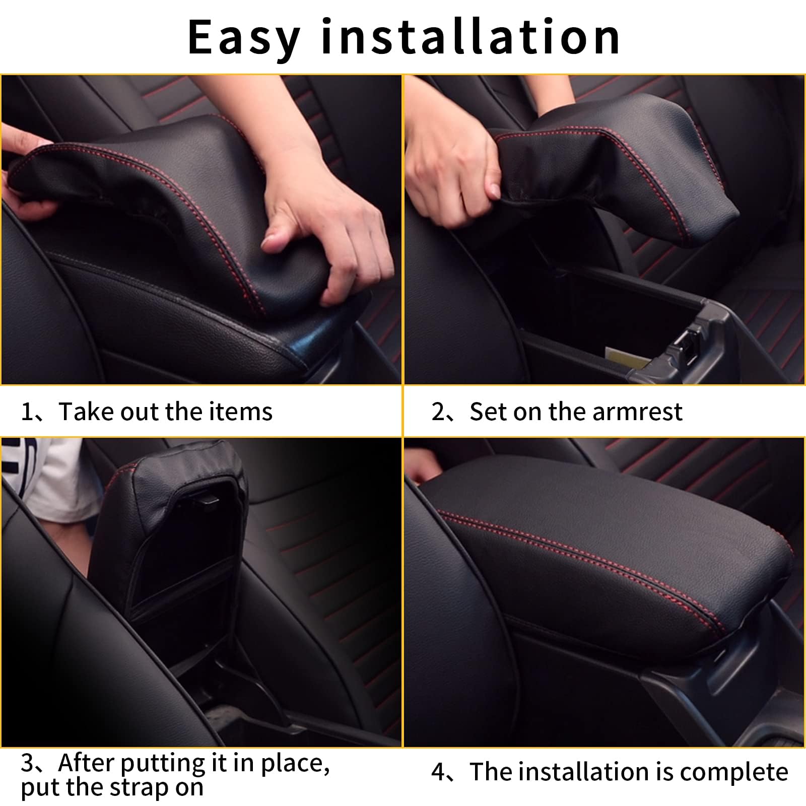 AOMSAZTO Console Cover for Nissan Altima 2019-2025, Black with Red Stitches, Armrest Protector