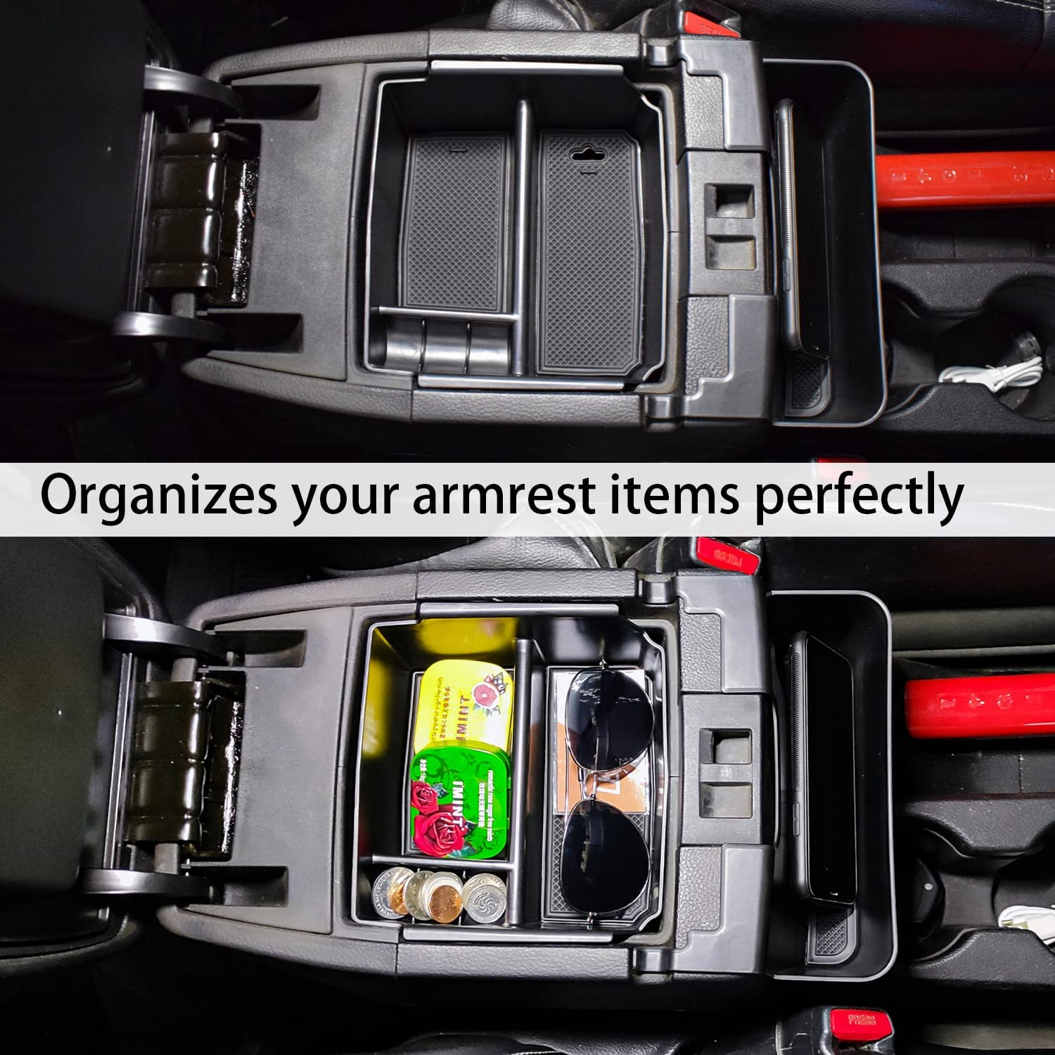Tacobro Center Console Organizer Tray For Jeep Wrangler Jk And Jku 2011-2018 Accessories, Unlimited And 2 Door, Including Rubicon, Sport, Sahara Storage Box Insert Tray,Not For 2018 Jl/Jlu, Black Trim