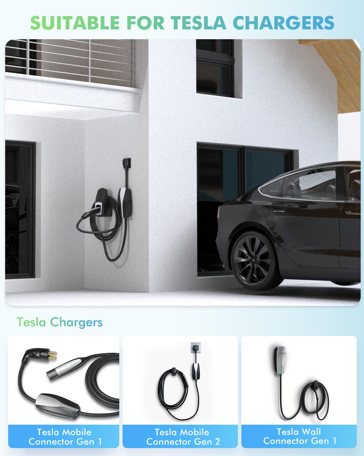 EVDANCE NACS Charger Cable Holder with Chassis Bracket- Fit for Tesla Model 3/Y/S/X Mobile Charger Wall Mount, NACS Charging Cab