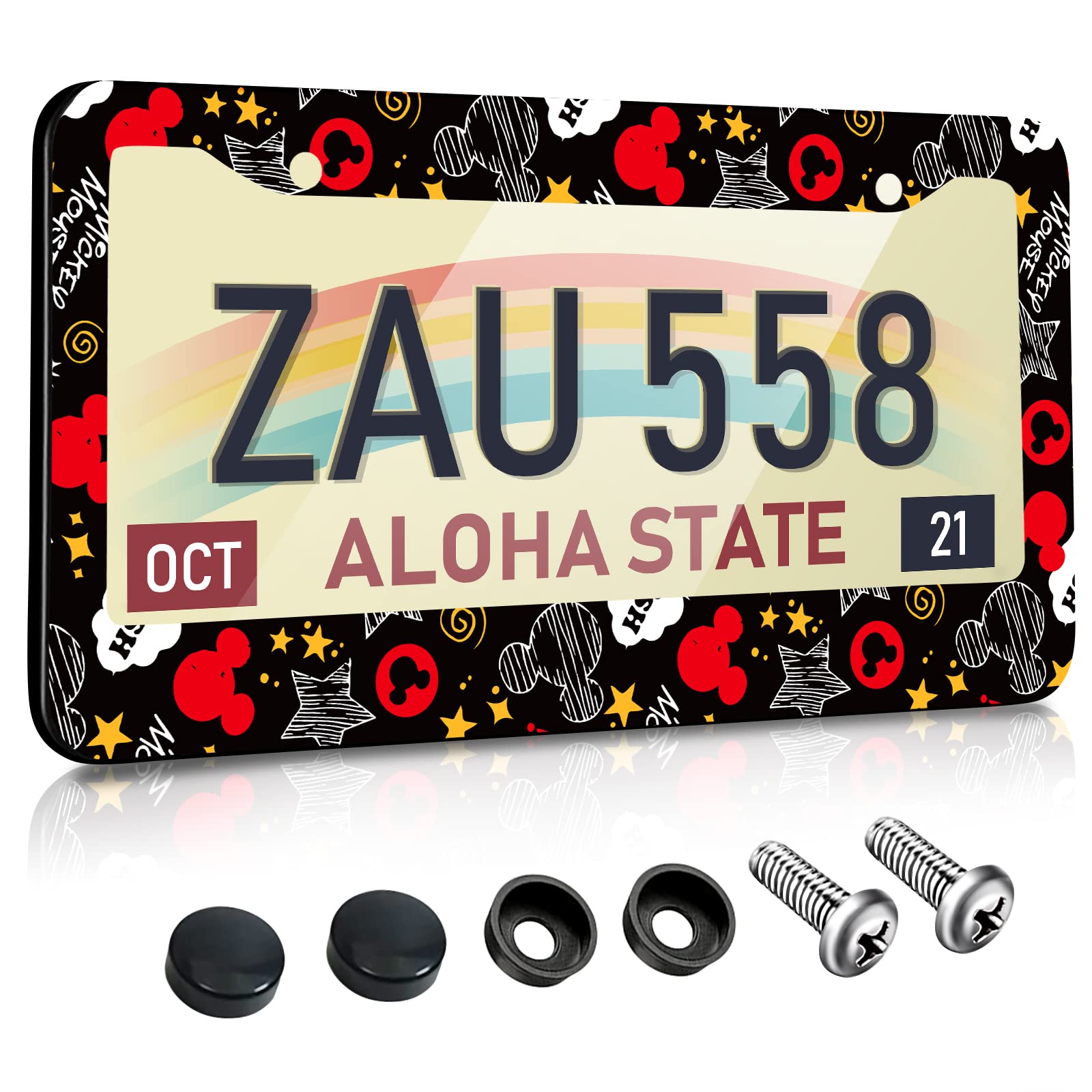 Akkya License Plate Frames For Women Men Car Plate Holder Cover Cute Cartoon Pattern Metal Tag Frame Stainless Steel Car Accesso