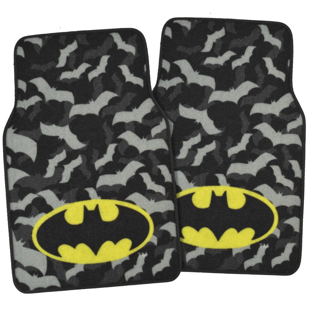 BDK Batman Carpet Floor Mats, 4 Piece Set, Classic Batman with Bats, Model WBMT2301, Black/Gray