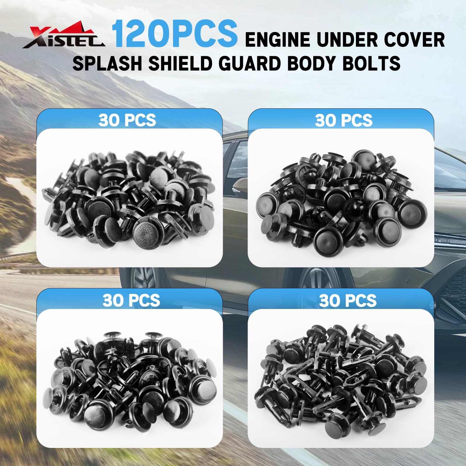 Xislet 120Pcs 6Mm 7Mm 8Mm 9Mm Plastic Rivets Compatible With Toyota Push Type Retainer 90467-10183, Engine Under Cover Fasteners
