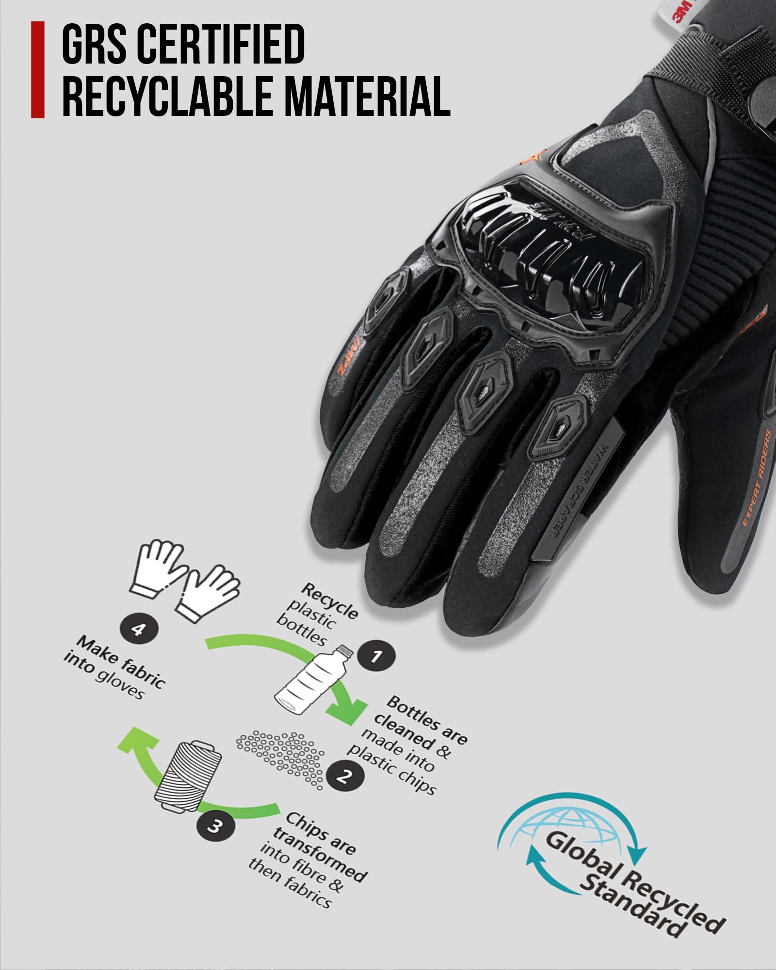 Iron Jia'S Motorcycle Gloves Winter Cold Weather Warm Touchscreen Waterproof Windproof Protective Gear (Black, L)