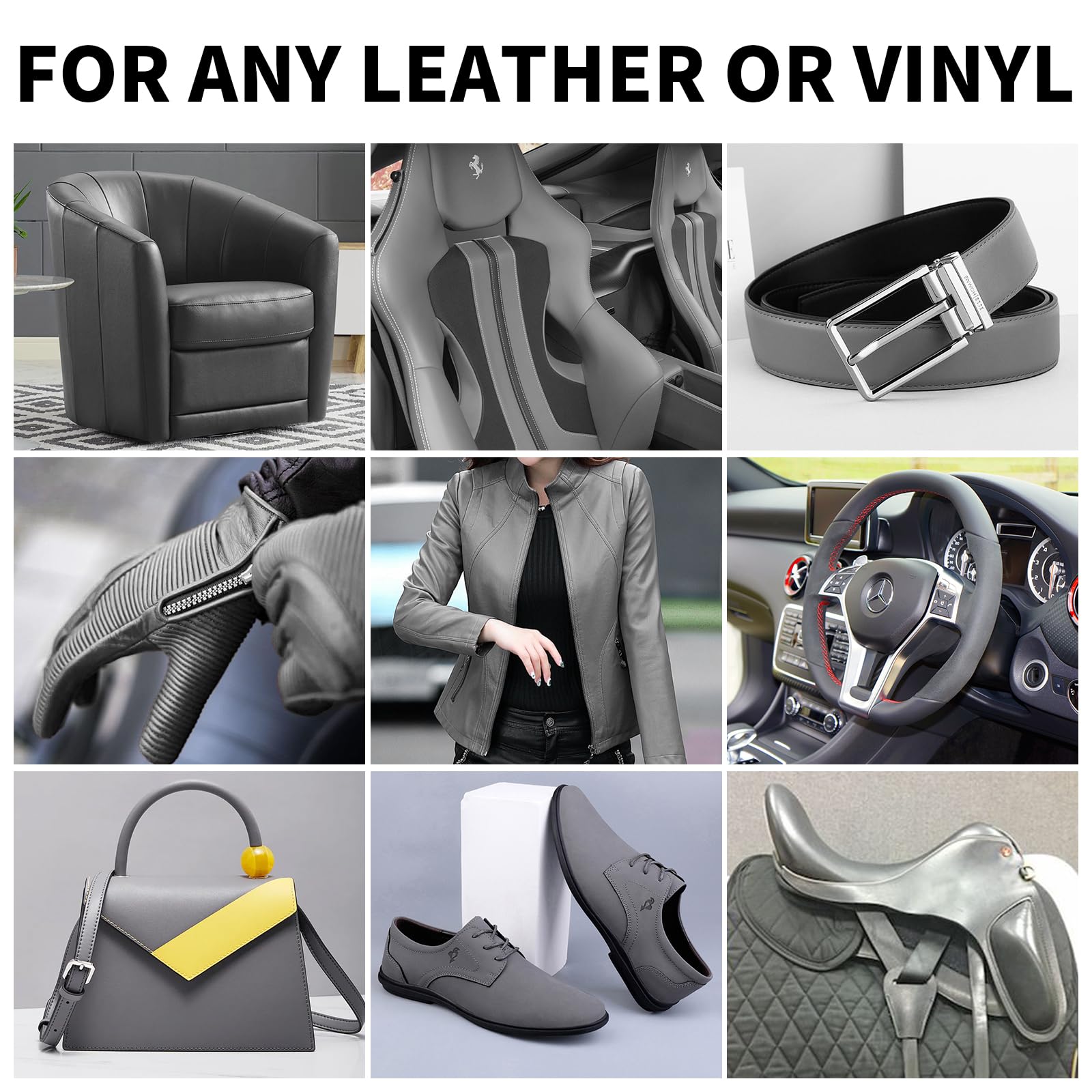 SHADAIWUYU Leather Recoloring Balm - 8.5oz Dark Gray Leather Repair Kit for Furniture & Car Interior, Scratch Repair & Dye Paint
