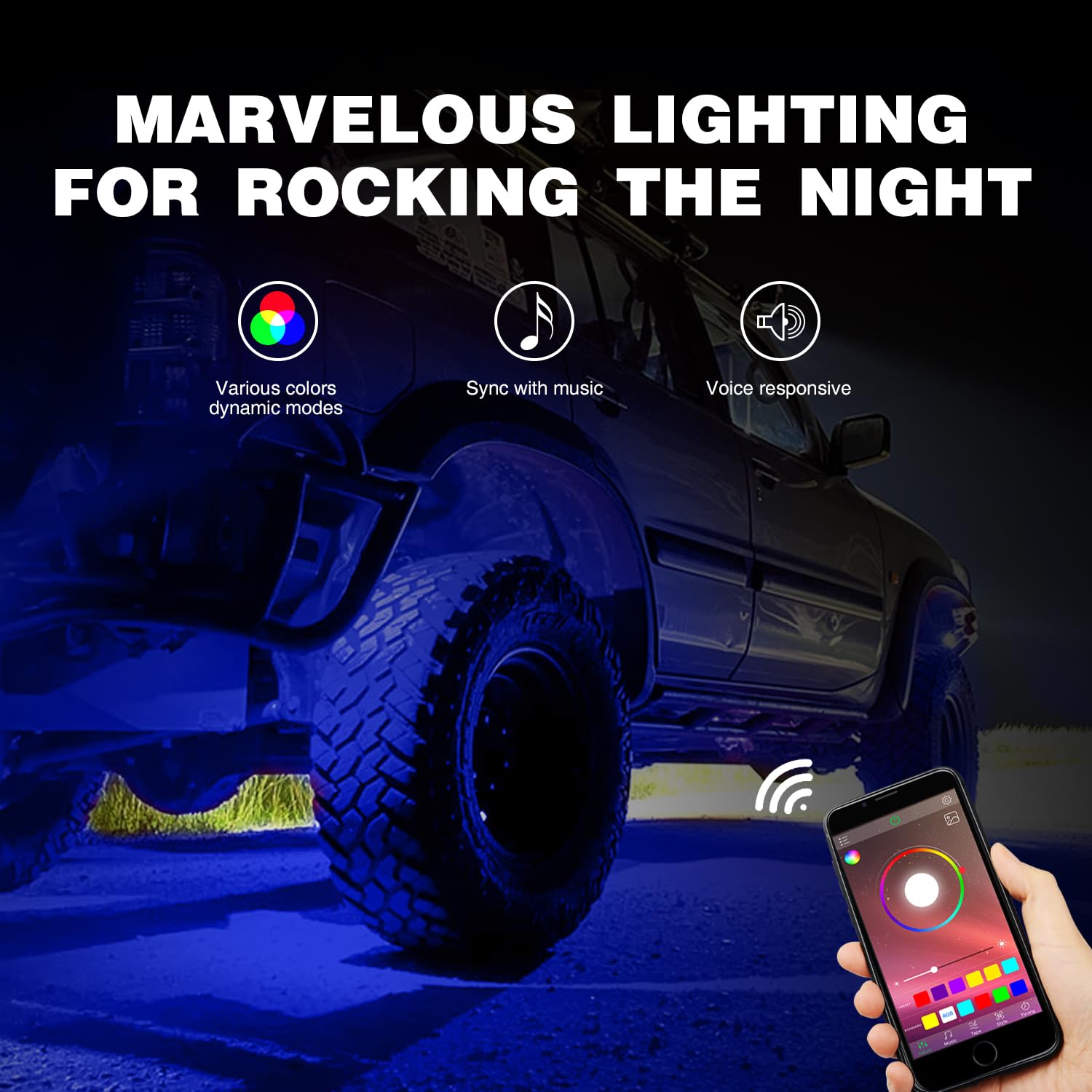 Nilight Rgb Led Rock Lights Kit, 6 Pods Underglow Multicolor Neon Light Pod With Bluetooth App Control Flashing Music Mode Ip68