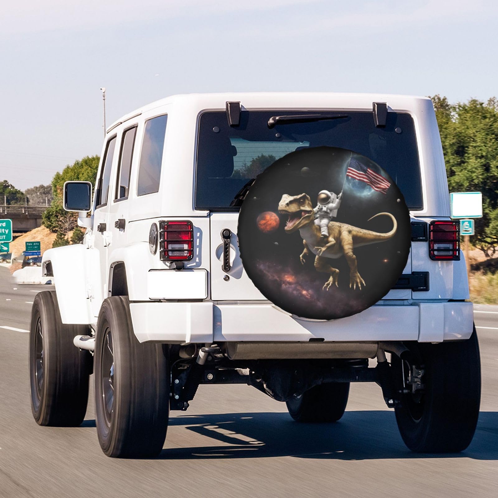 Dujiea Funny Patriotic Dinosaur Sloth Spare Tire Cover, Universal Wheel Tire Cover Dust-Proof Tire Protectors for Trailer Rv Van