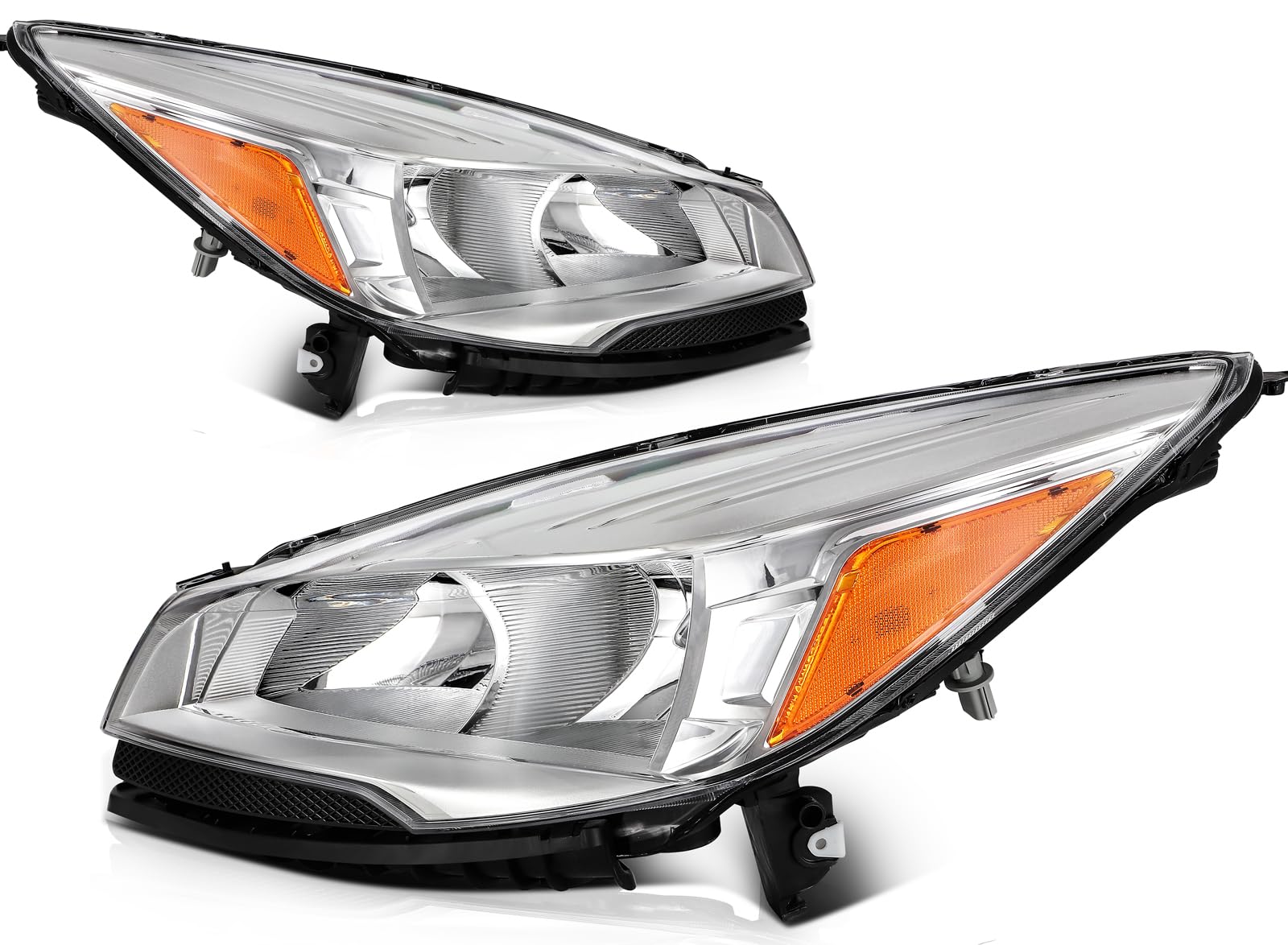 LBRST Headlight Fit 2013-2016 for Escape Chrome Housing Amber Reflector Pair Headlight Assembly FO2502309C