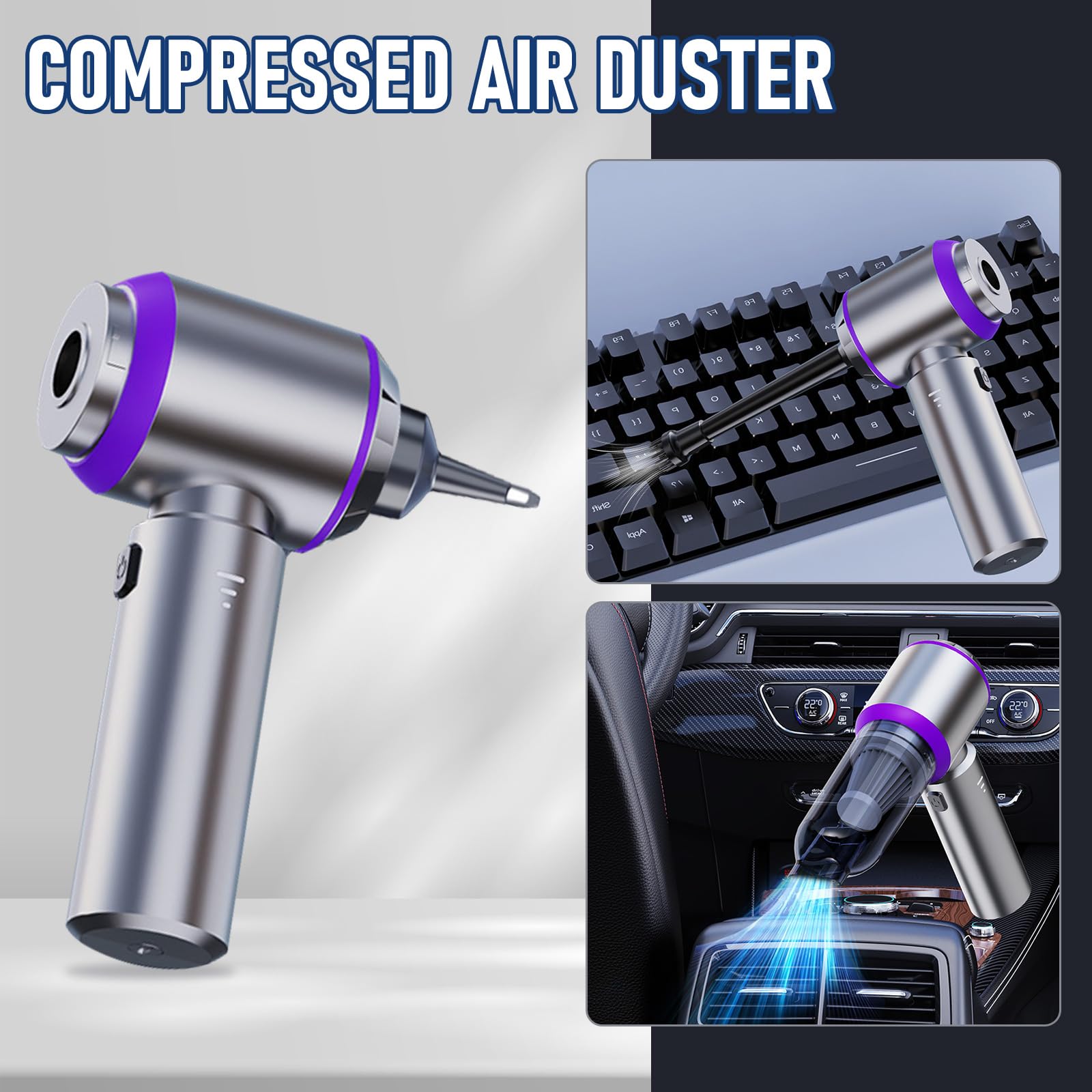 Car Vacuum Portable Cordless 20000Pa High Power Mini Vacuum Cleaner 4-In-1 Compressed Air Duster & Air Blower & Pump Hand Held V
