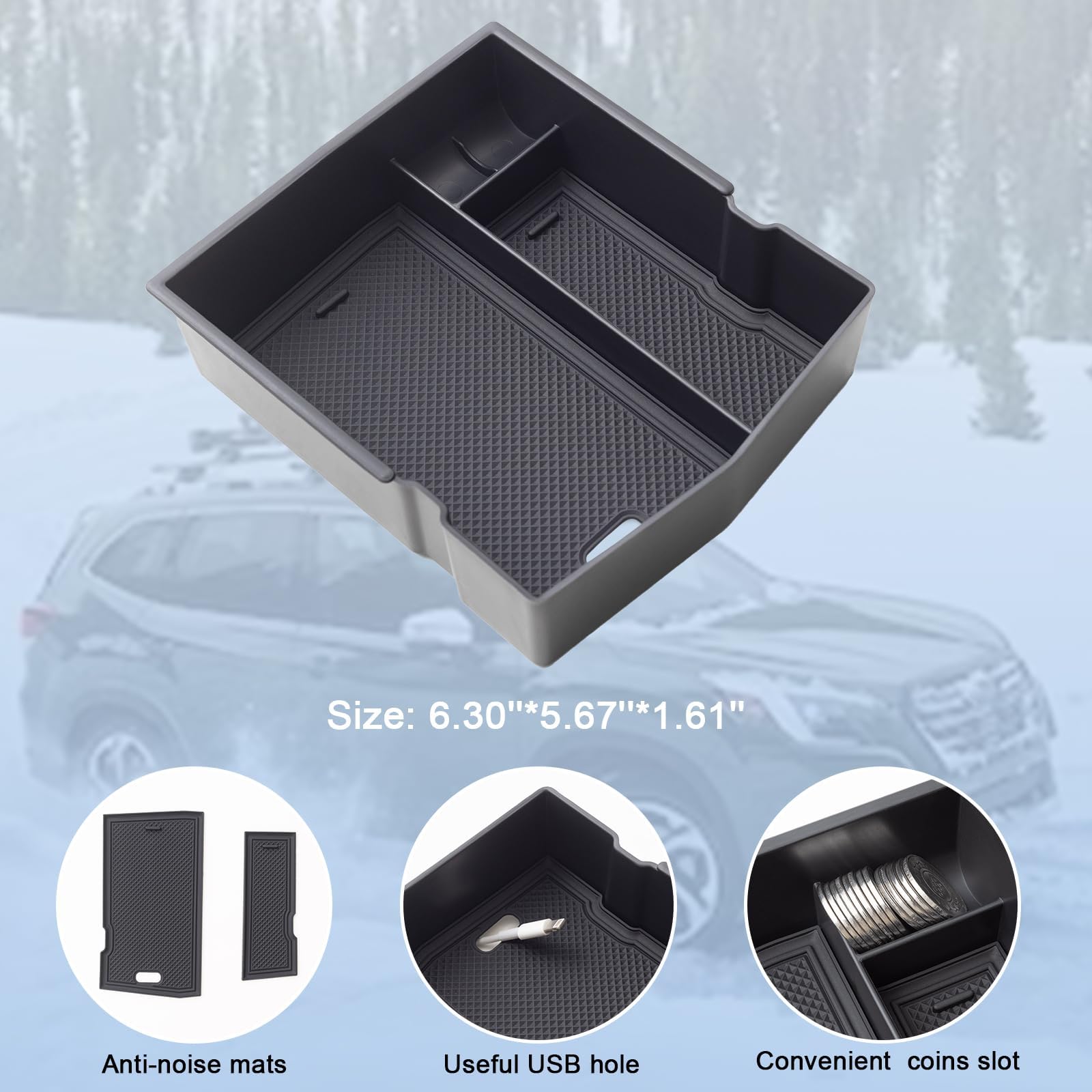 JKCOVER Center Console Organizer Tray for Subaru Forester 2019-2024, Black ABS Plastic, Easy Removal Accessory