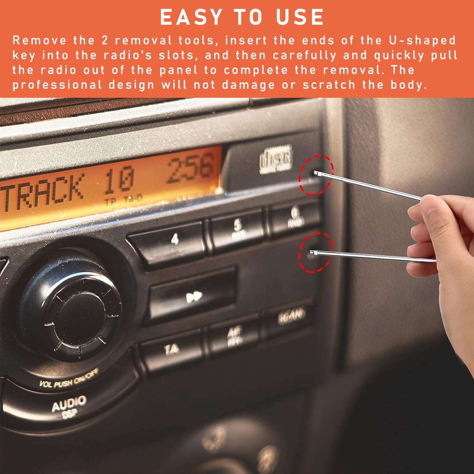 Dickno 2 Pcs Car Radio Removal Pry Tool, U-Shaped Stainless Steel Auto Stereo Release Tool Kit, Universal Radio Remover For Disa