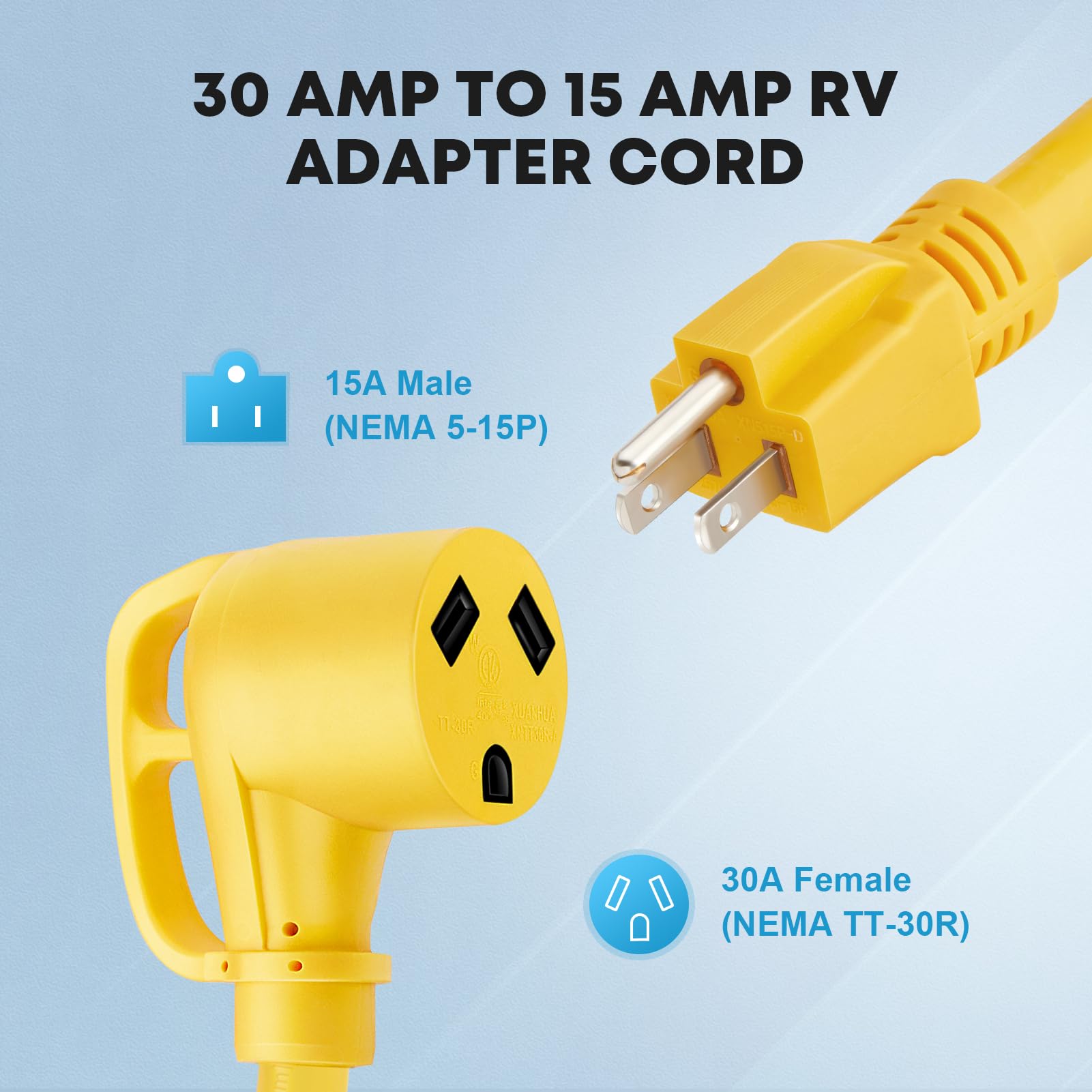 Kohree 30 Amp To 110V Adapter Rv Plug, 15A Male To 30A Female Rv Power Adapter, Nema 5-15P To Tt-30R Rv Dogbone Electrical Adapt