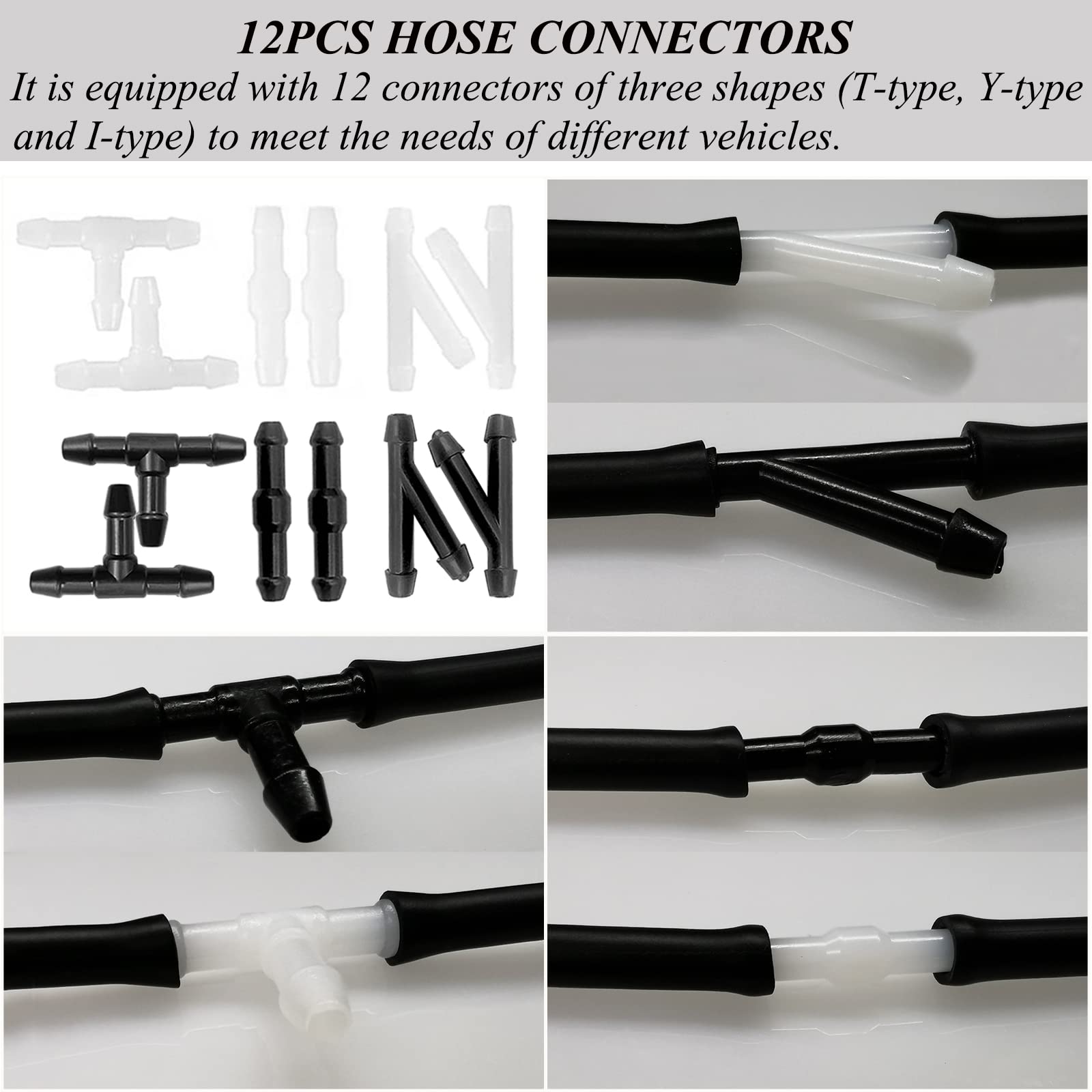 Windshield Washer Hose, Windshield Repair Kit, 2Pcs 4M Washer Fluid Hoses With 24Pcs Hose Connectors For Most Vehicle Windshield