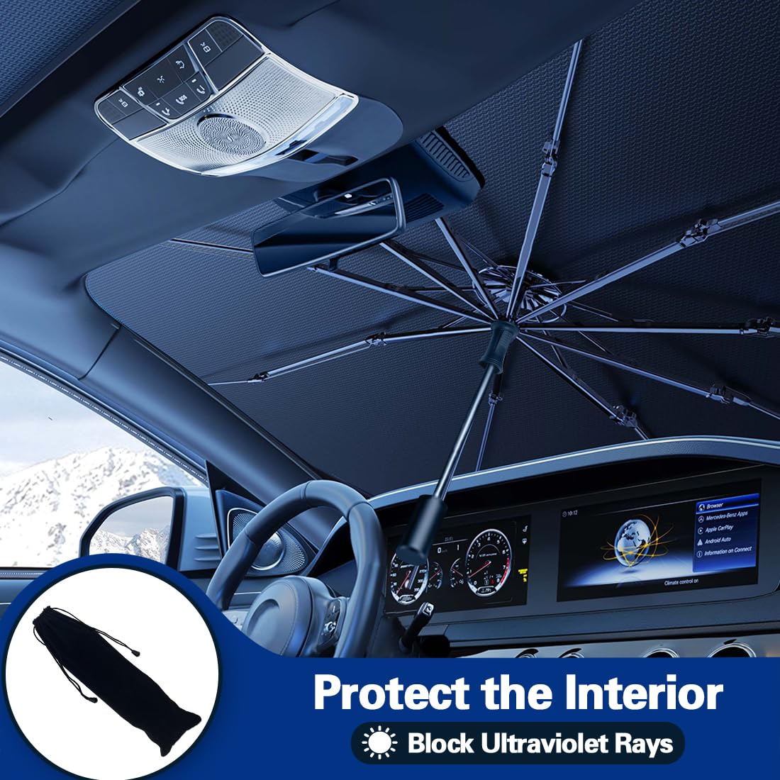 2025 Windshield Sun Shade Umbrella, Foldable Car Umbrella Sunshade With Uv Block Car Front Window (Heat Insulation Protection) F