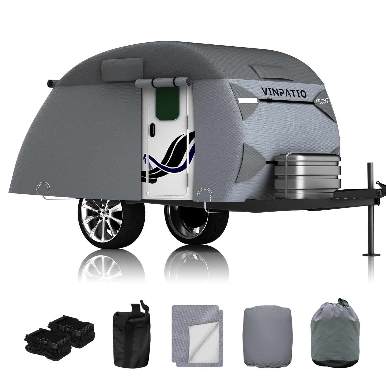 Vinpatio Teardrop Camper Cover - Fits 10'-12' Trailers, 7 Layers Top Heavy Duty With Windproof Strap, Rv Cover