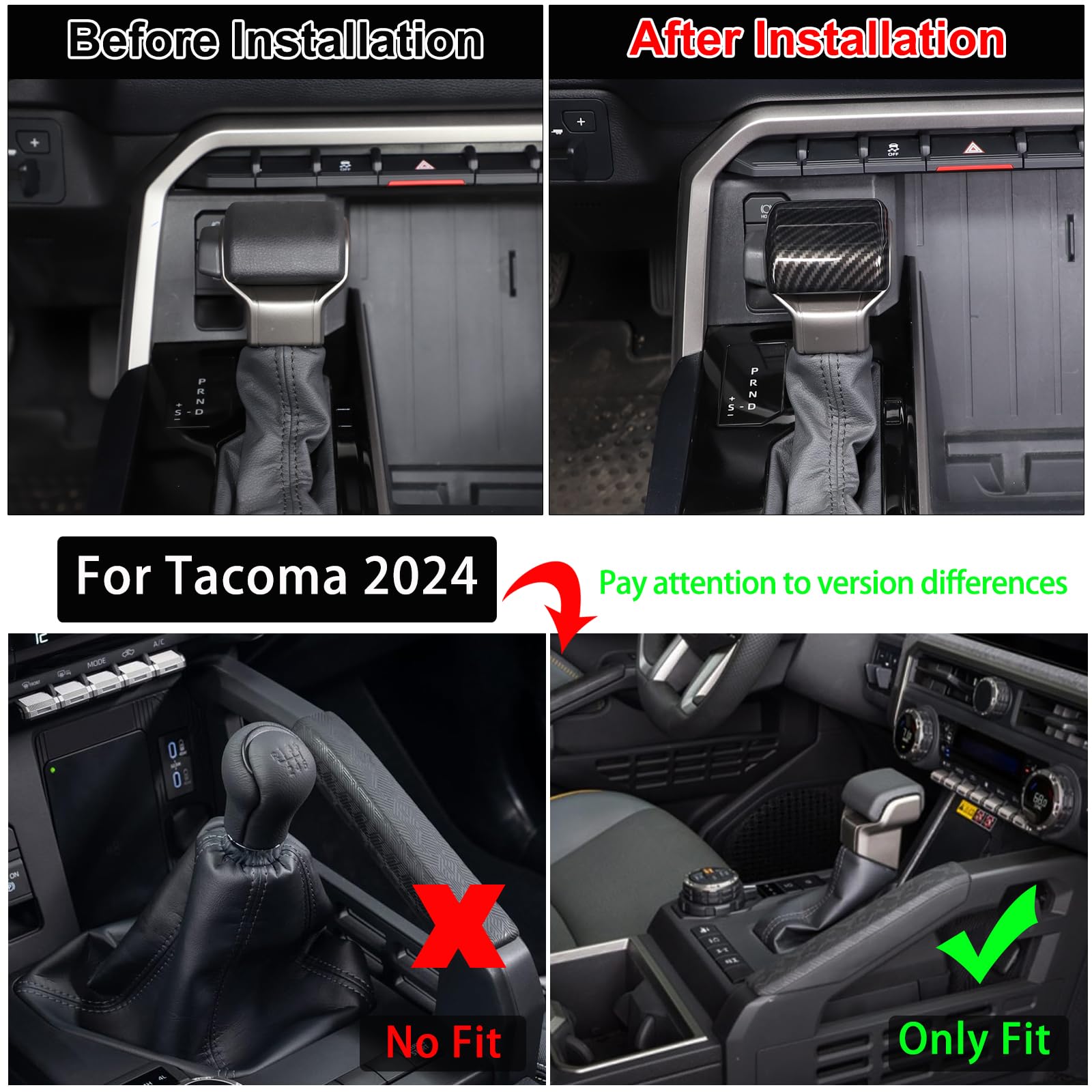 Car Shifter Gear Hand Brake Trim Cover Compatible with Toyota Tundra/Sequoia 2022-2024 Tacoma 2024 Center Console Gear Shift Hea