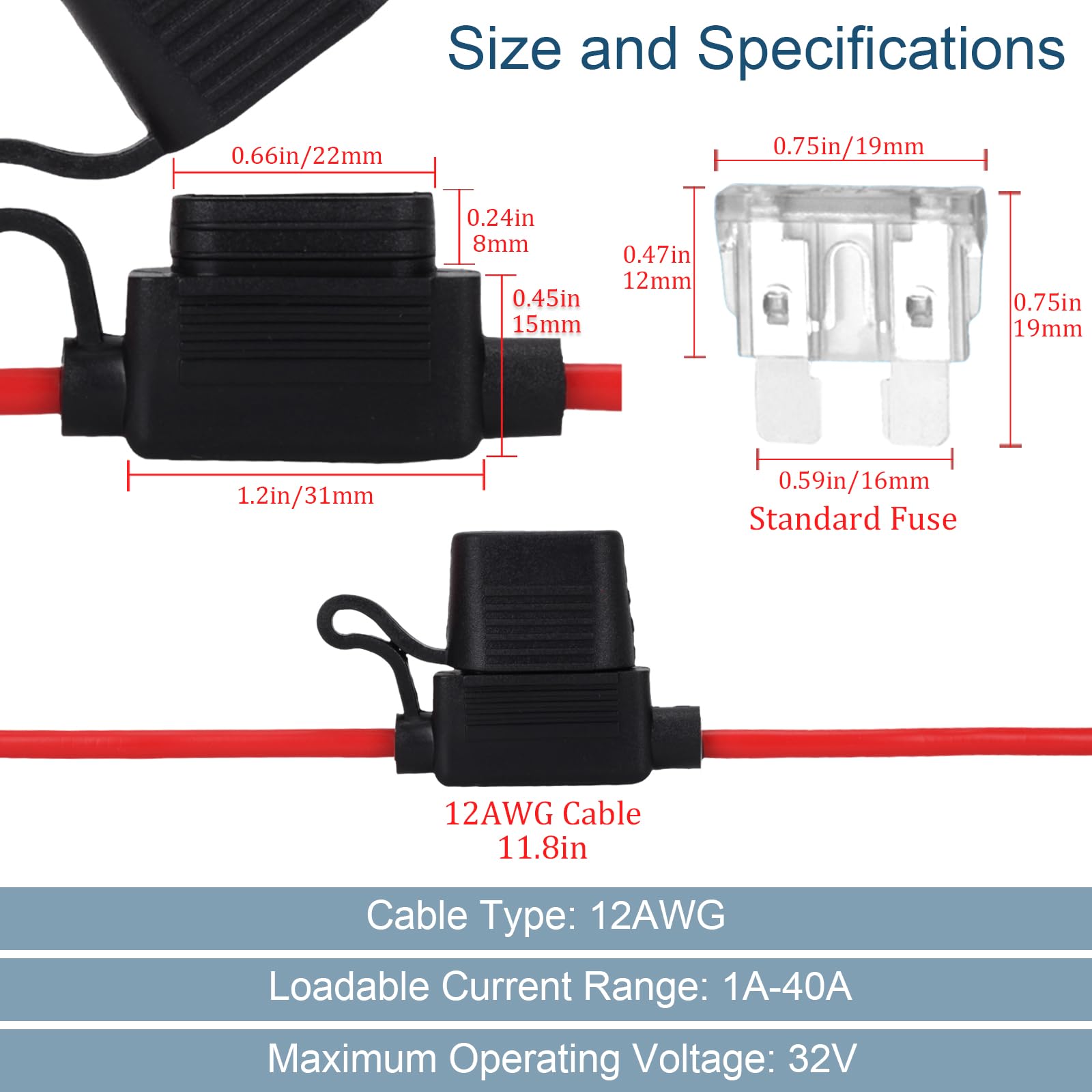 Anyongora 4 Packs 12AWG Inline Fuse Holder, Waterproof Automotive Blade Fuse Holder with 40 PCS Standard Fuses ATC/ATO (4 of Eac