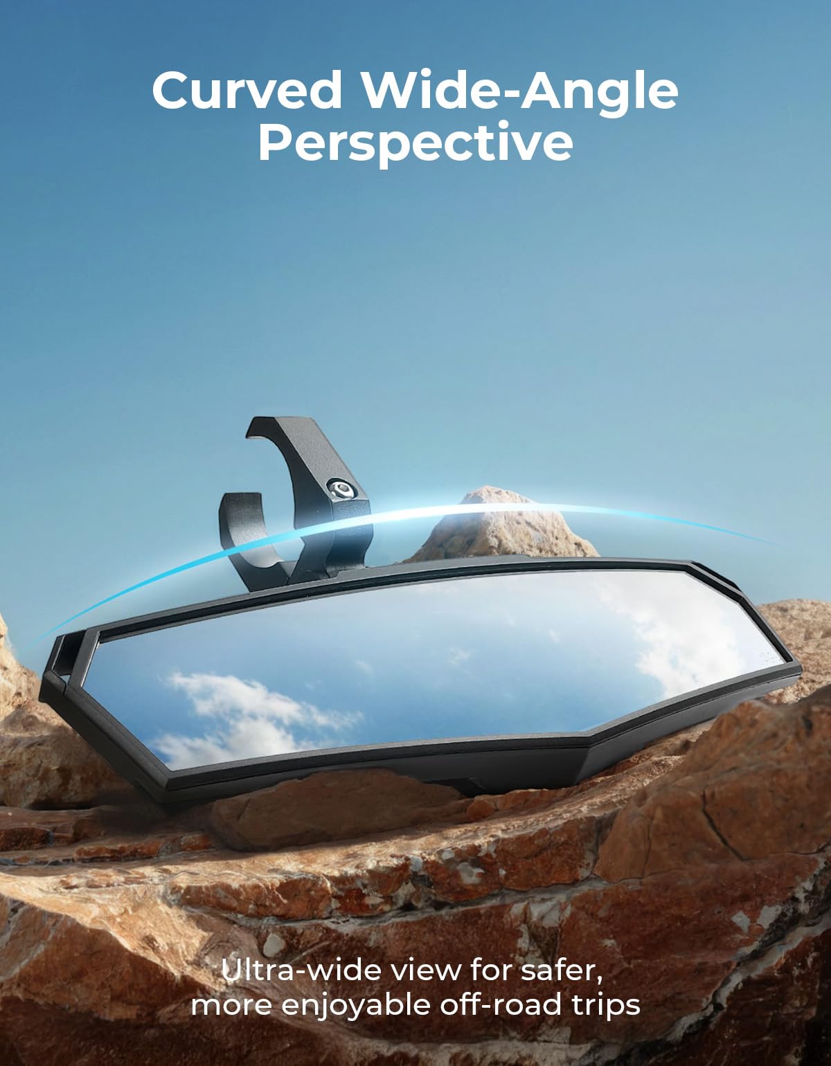 kemimoto UTV Center Mirror - Clear View, 360° Adjustable, Rustproof Aluminum Clamp, Compatible with Polaris RZR, Black