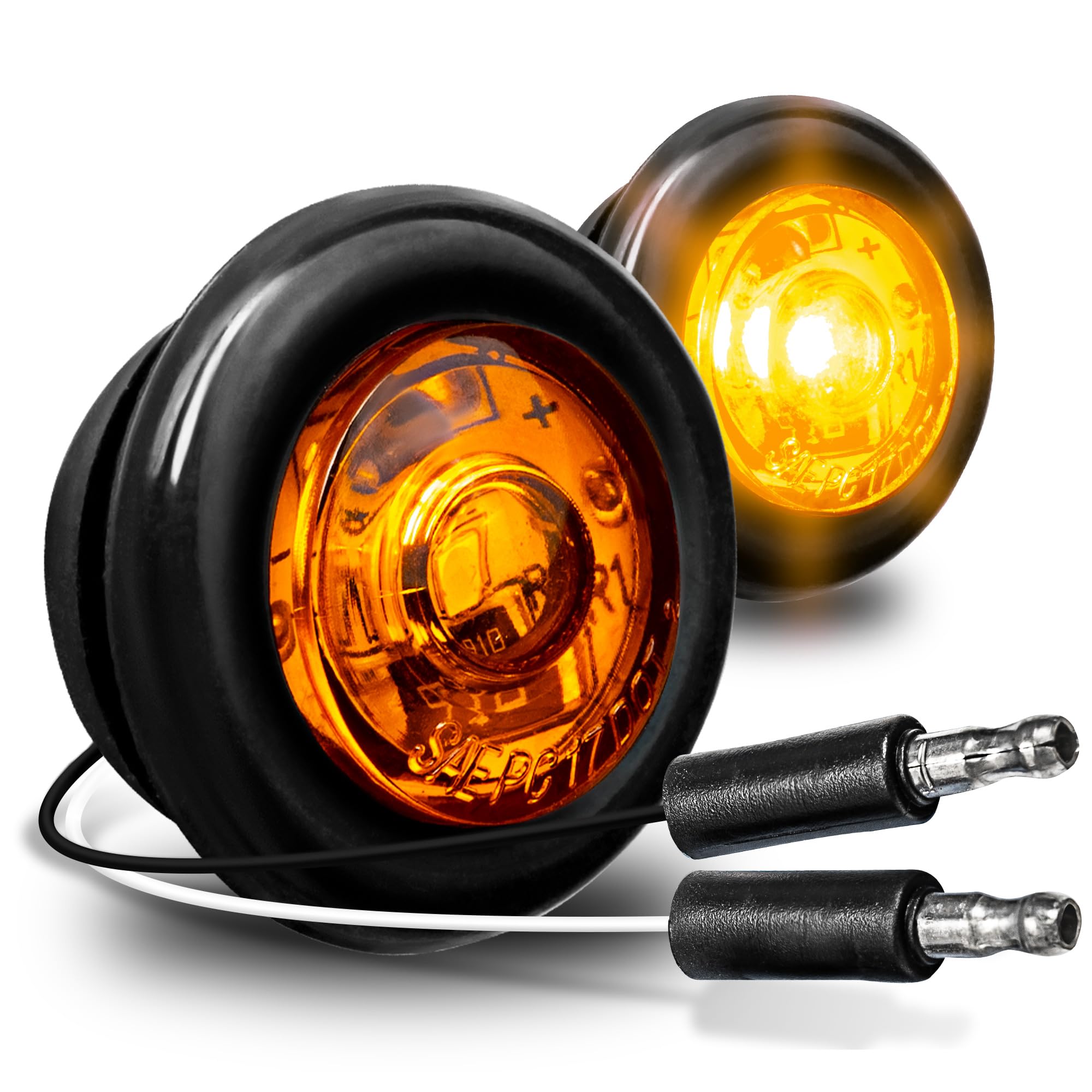 2Pc 34 Round Amber Trailer Led Marker Light Dot Fmvss 108] Sae P2Pc] Semi-Spherical Output] Ip67 Waterproof] Bullet Style] Round