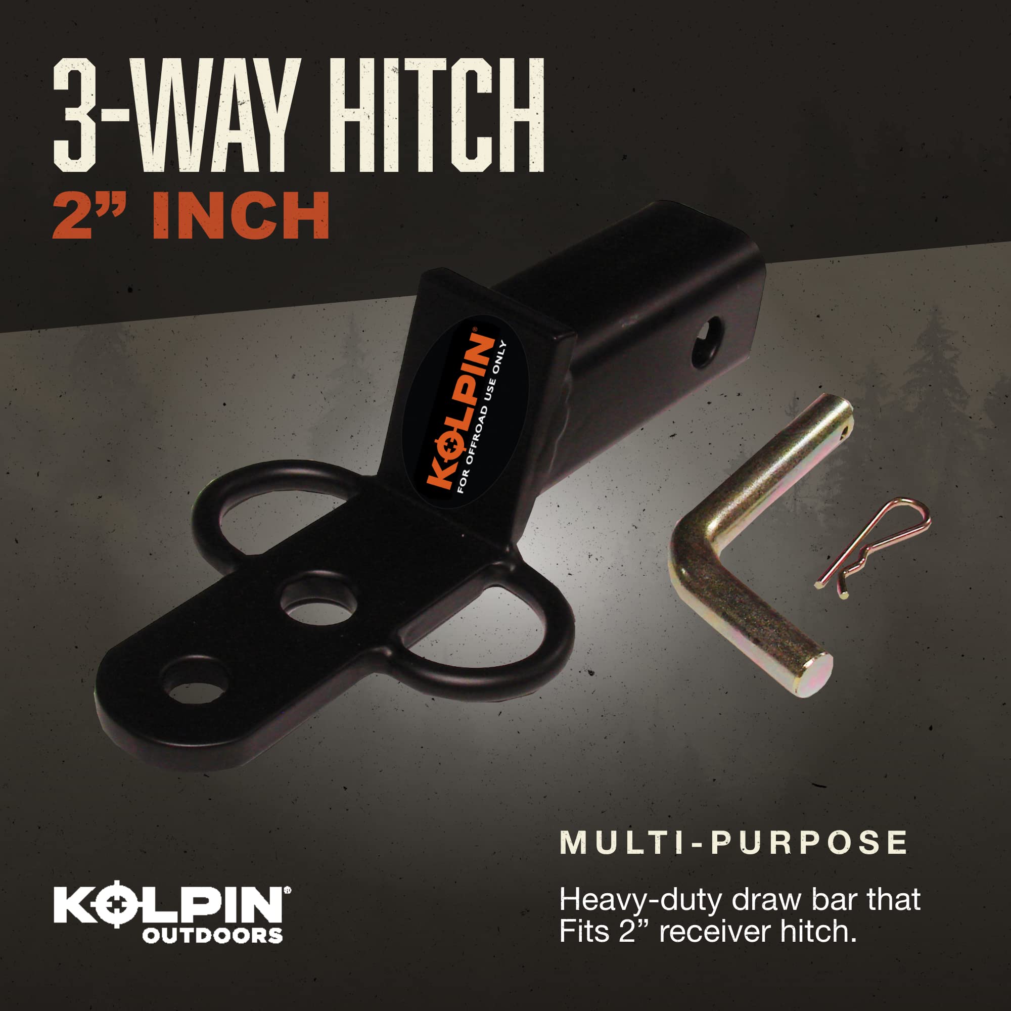 Kolpin 3-Way Hitch, 2-Inch - Model 85620, Black, Durable Towing Accessory