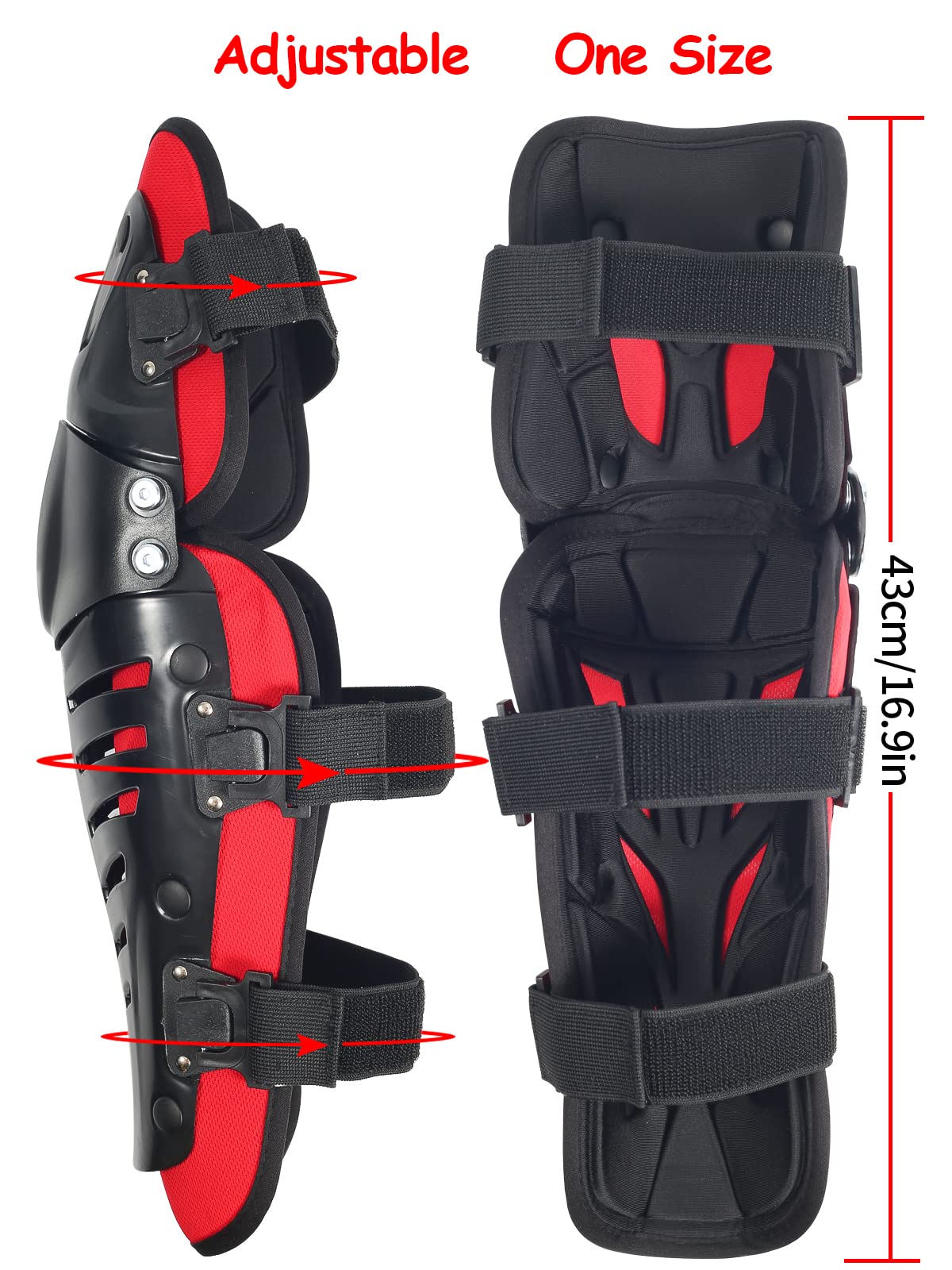 RIDBIKER Knee Shin Guard Pads - Adjustable Breathable Armor for Motorcycle Cycling - Lengthen Size, Red, Crashproof, 1 Pair