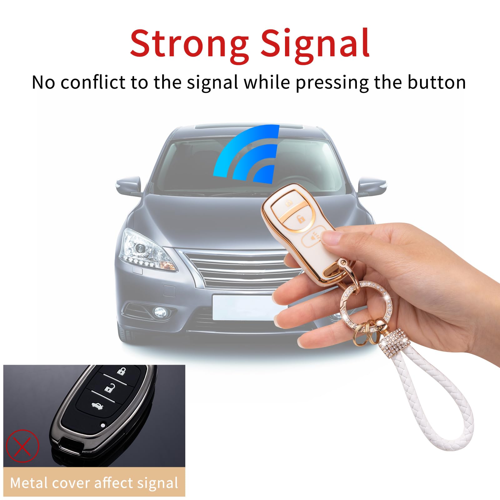 Gematay For Nissan Key Fob Cover, Key Case Shell Compatible With Nissan Altima Maxima 350Z Armada Quest Sentra Smart Key Protect
