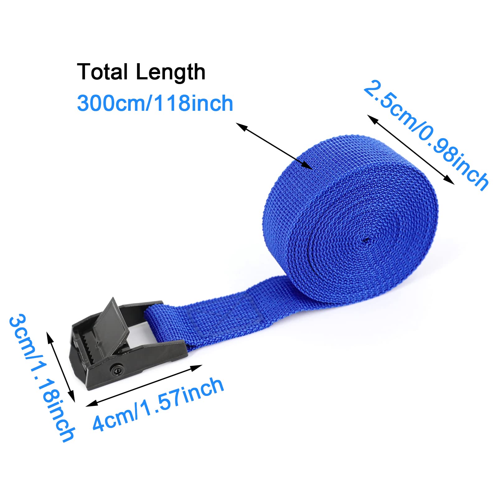 Rio Direct 4Pcs Tie Down Straps, Heavy Duty Lashing Straps Adjustable Cam Buckle Tie-Down Straps For Motorcycle, Cargo, Trucks,Trailer,Luggage - 9.8' X 1' Blue