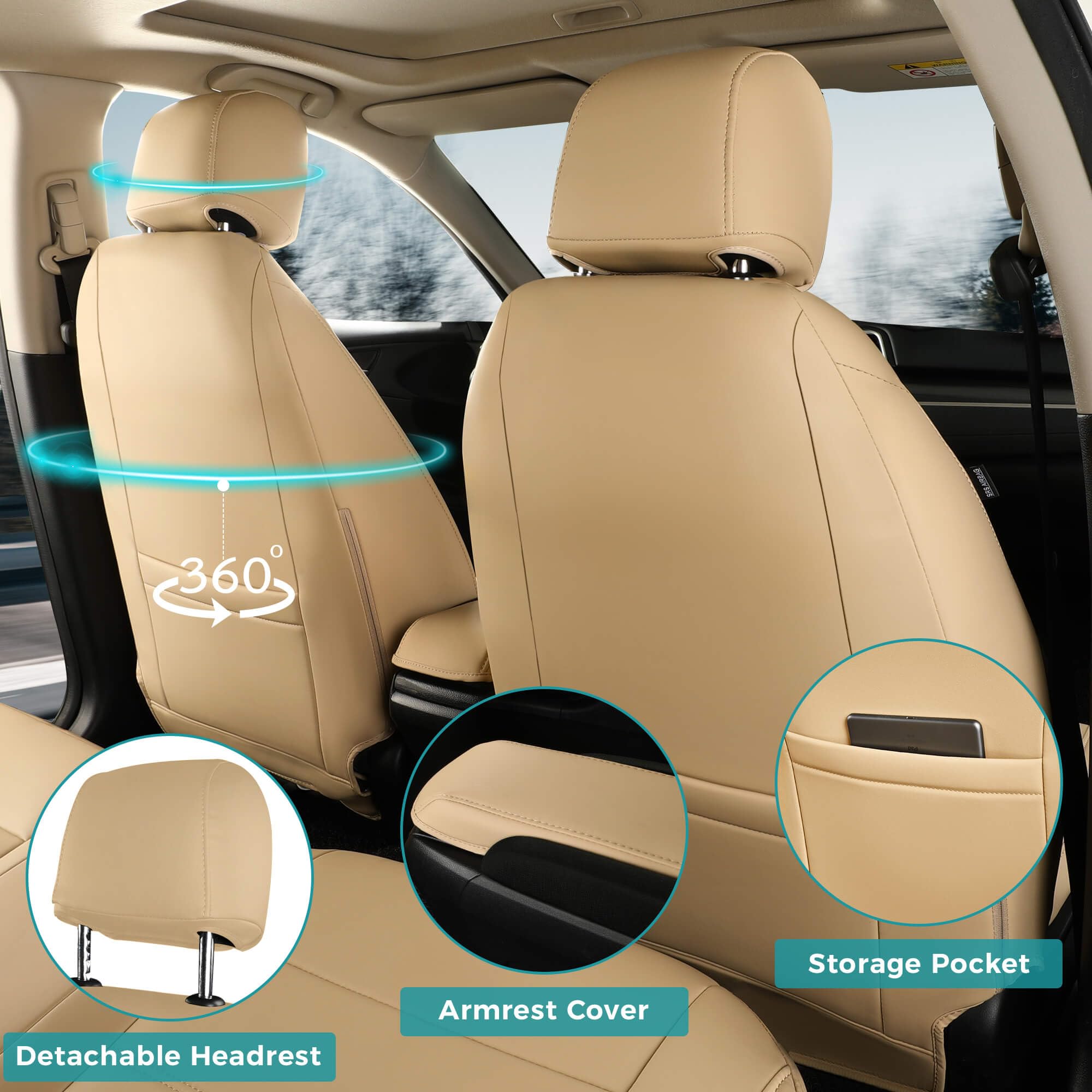 FEINEPRO Seat Covers for Honda Civic Sedan 4DR Sedan EX 2022 2023 2024, Beige Leather Car Seats Cover Full Set for car