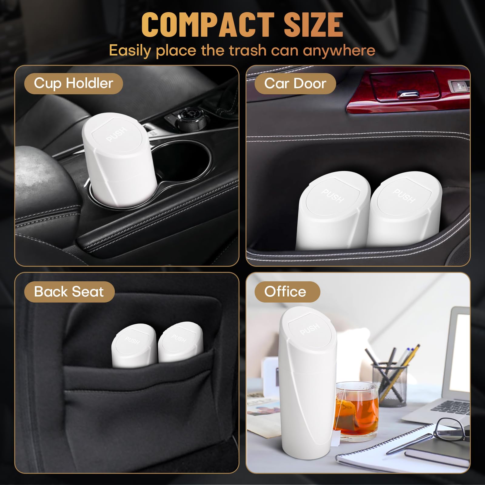 Car Trash Can Bin With Lid - 2 Packs Car Garbage Can Cup Holder - White Mini Leakproof Vehicle Trash Garbage Can Bin With 40Pcs