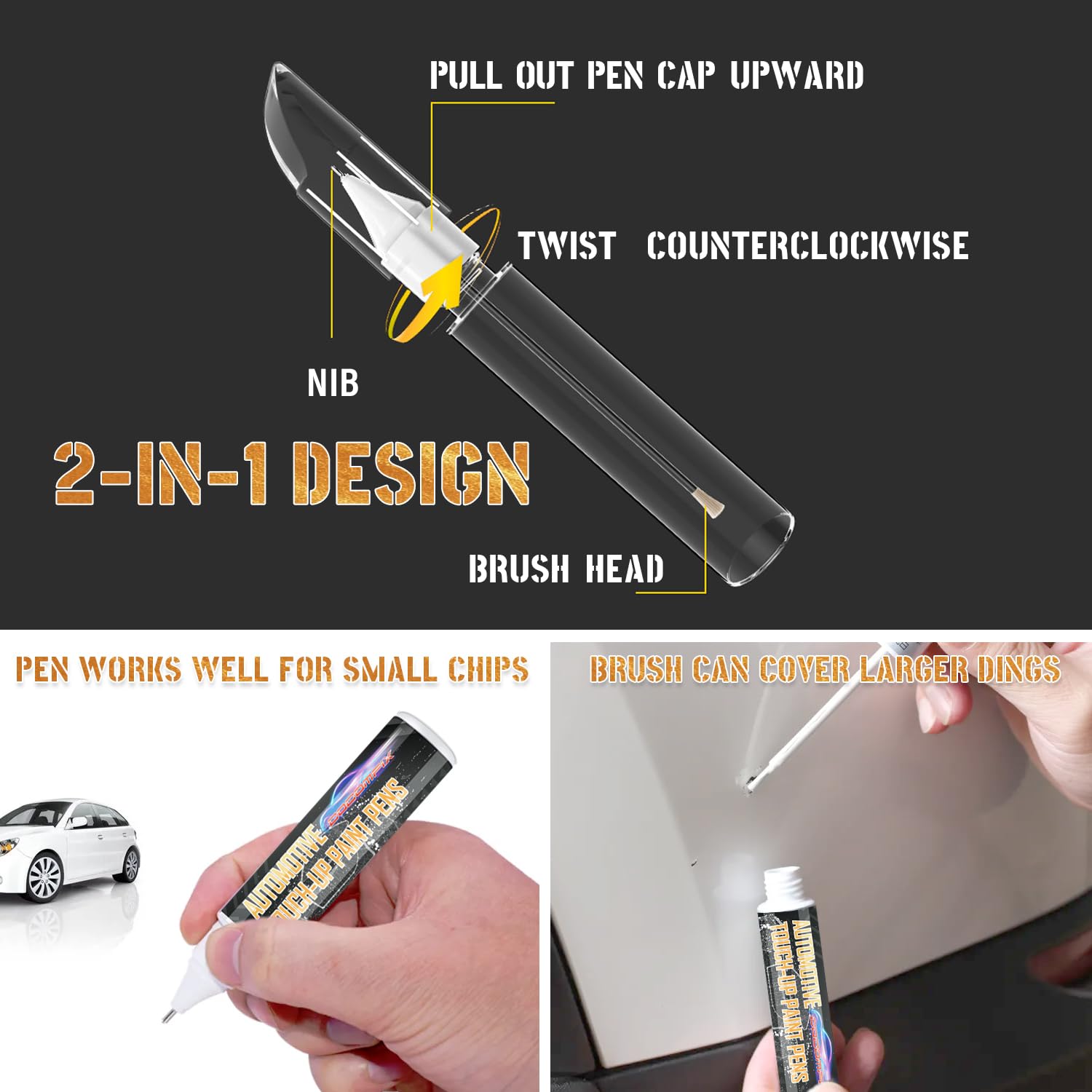 Touch Up Paint For Cars(Silver Black), Automotive Car Touch Up Paint Pen, Two-In-One Car Paint Scratch Repair, Car Scratch Remov