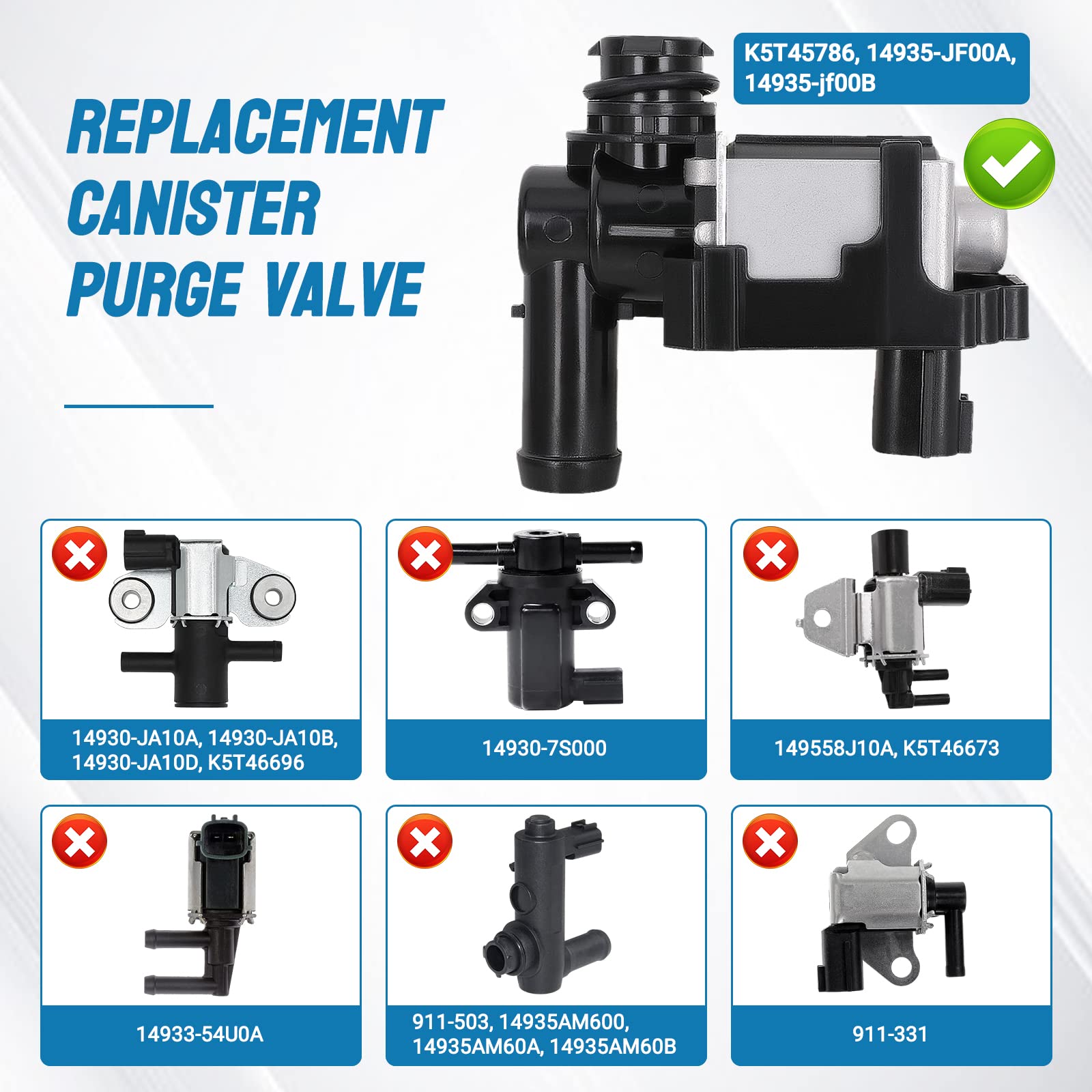 Vapor Canister Purge Valve Solenoid - EVAP Vapor Canister Vent Valve Compatible with Infiniti Nissan 2003-2015 - Replaces K5t457