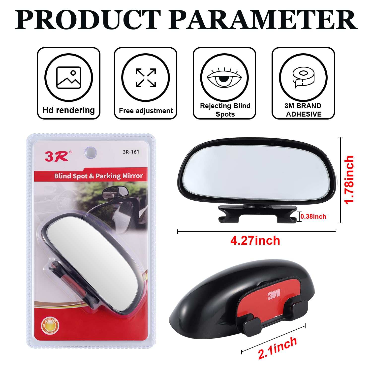 Livtee Blind Spot Mirror, Hd Glass Frameless Convex Rear View Mirrors Exterior Accessories With Wide Angle Adjustable Stick For