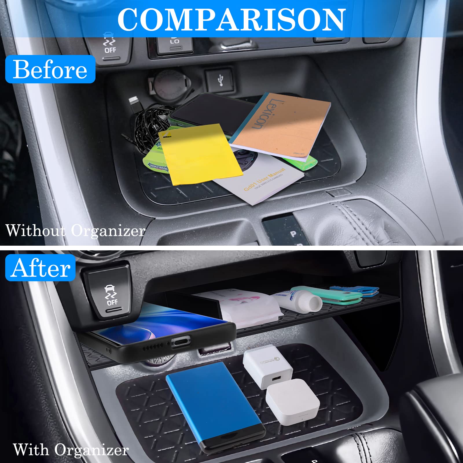 DIAMOOKY Center Console Organizer for Toyota RAV4 2019-2025, Armrest Storage Box, Acrylonitrile Butadiene Styrene, 3pcs
