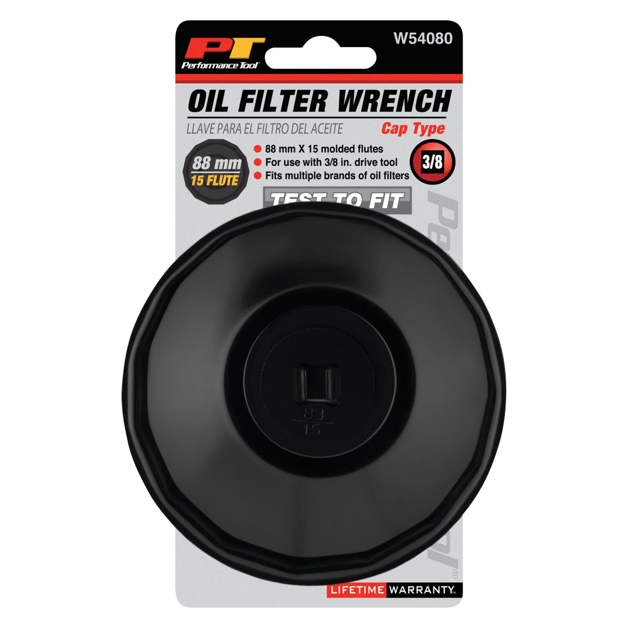 Performance Tool W54080 88Mm 15 Flutes Oil Filter Wrench For Hyundai And Kia Models - Steel Construction, 3/8-Inchdrive Ratchet-