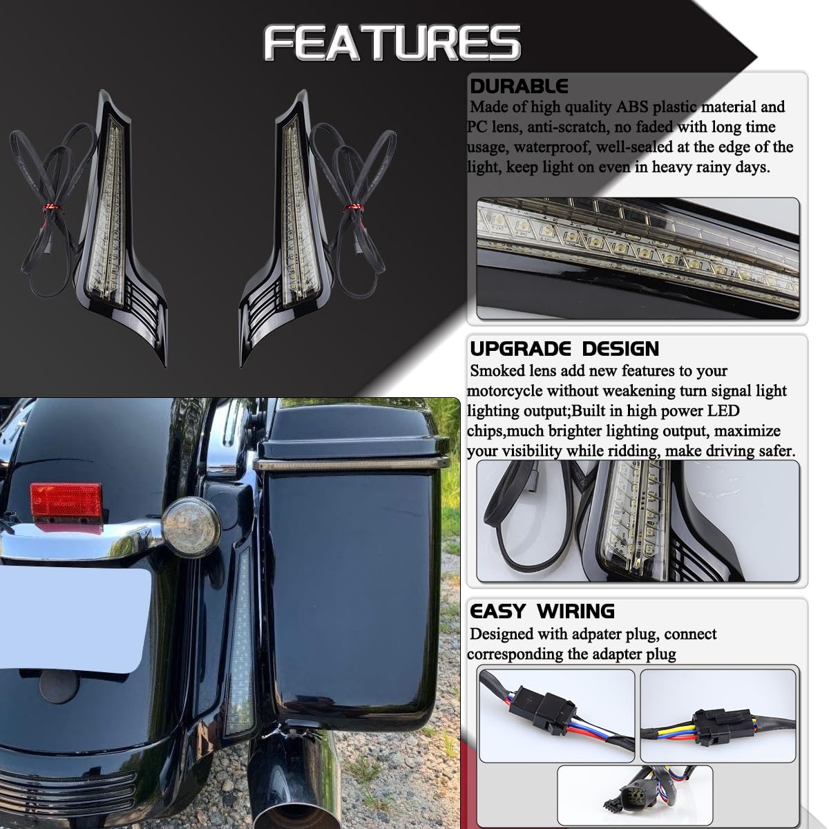 FACAILAHA Smoked Fasica Panel Insert LED Tail Lights Motorcycle Brake Taillights Integrated Turn Signals for Harley Touring Road