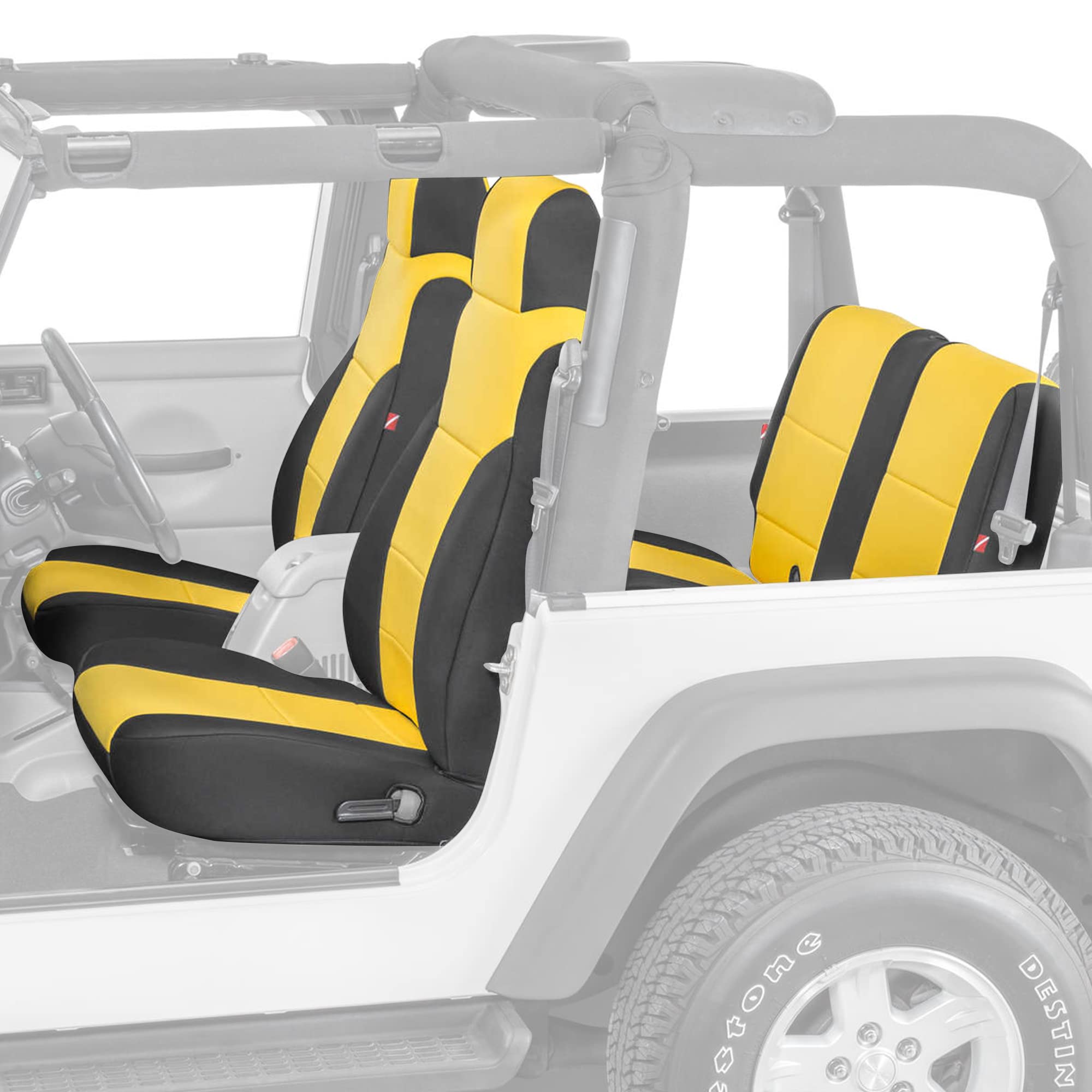 Diver Down Neoprene Seat Cover Set - Fits Jeep Tj 1997-2006 Wrangler - Front And Back Seat Set - Waterproof Custom Fit Seat Covers - Soft Padded Cushion Feel - Thermal Resistant - (Yellow, 03-06)