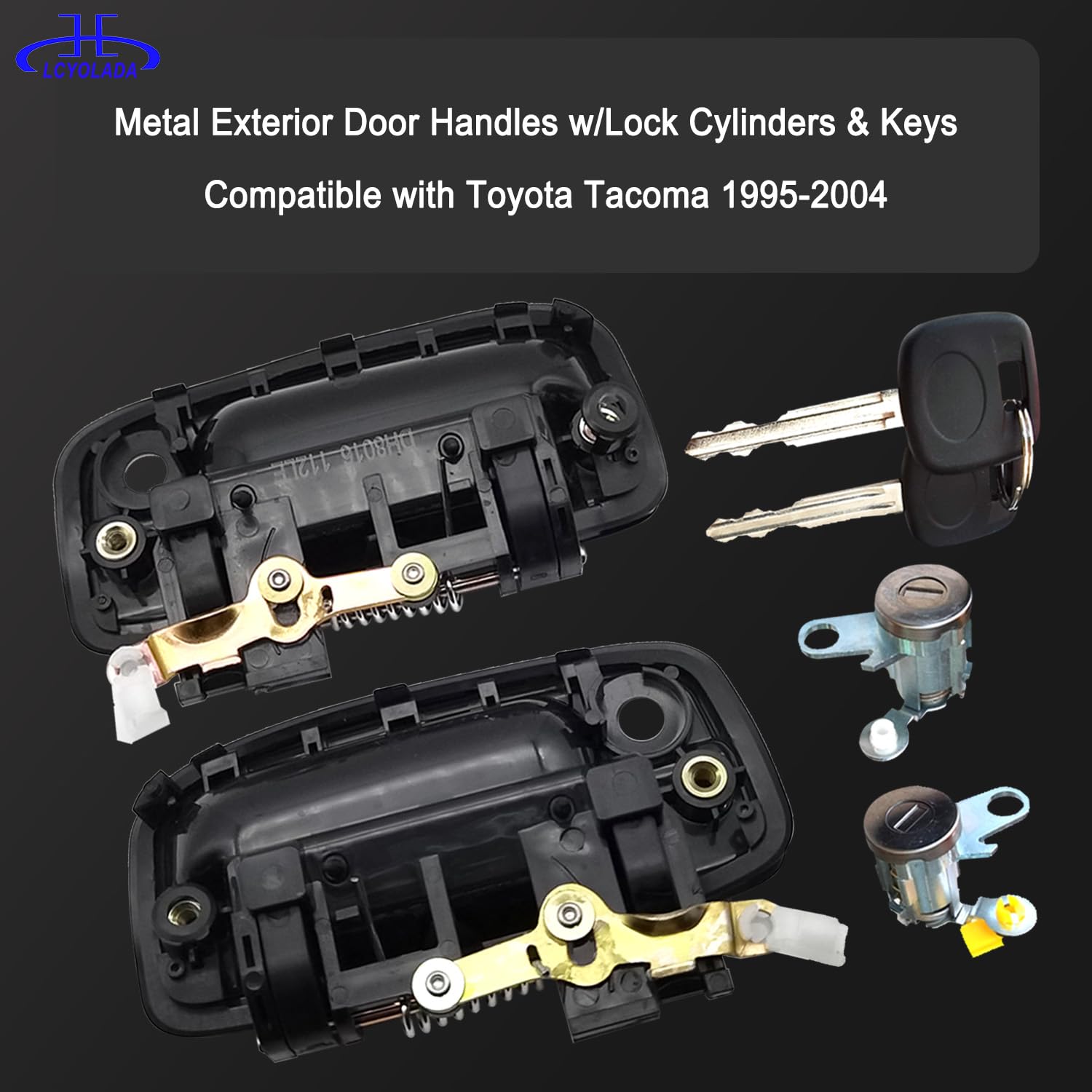 Lcyolada Pair of Exterior Door Handles w/Lock Cylinders & Keys Compatible with 1995-2004 Toyota Tacoma, Front Driver and Passeng