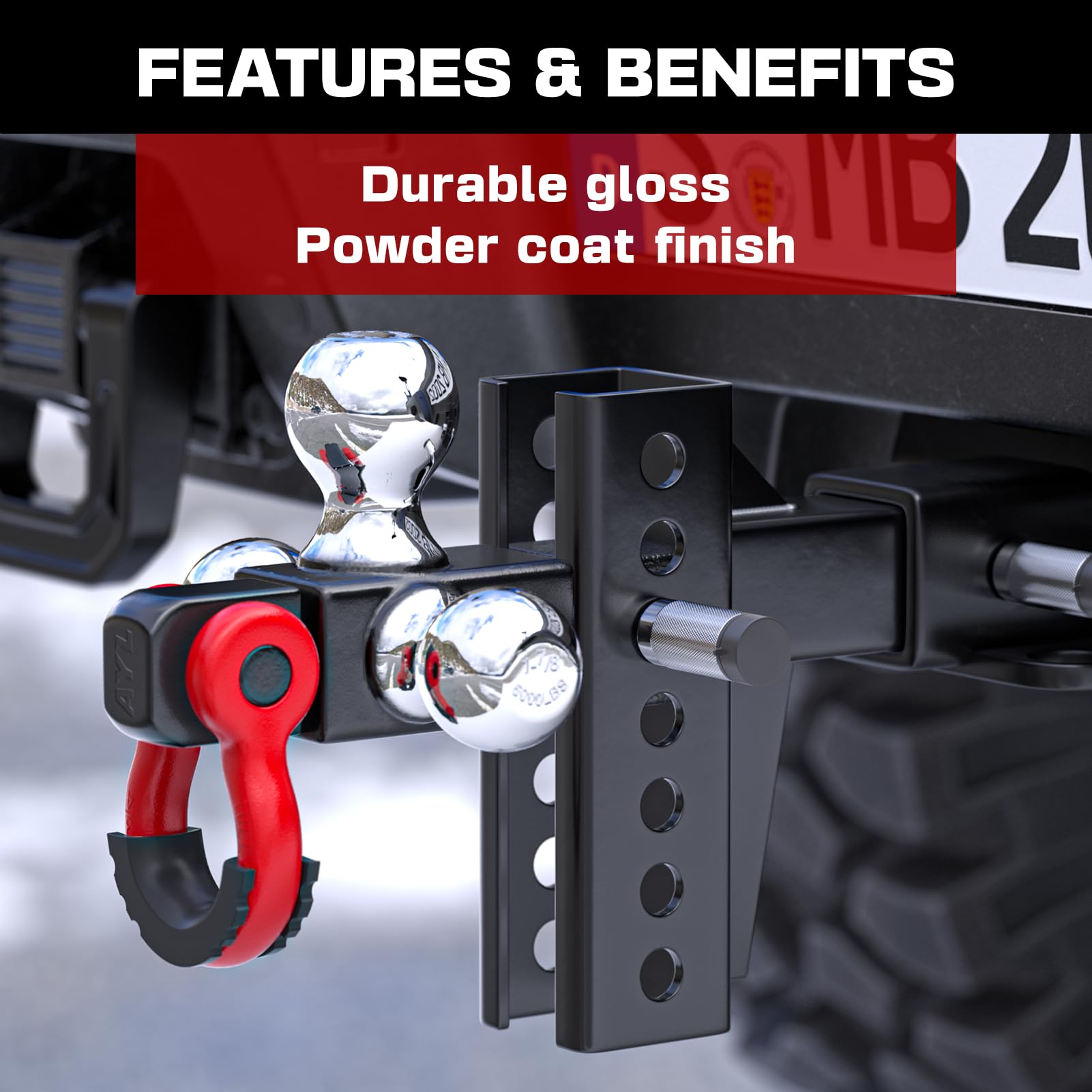 Ayleid Tri-Ball Trailer Hitch Mount with Anti-Theft Lock, Fits 2-in Receiver, Adjustable Shackle, C-Adjustable