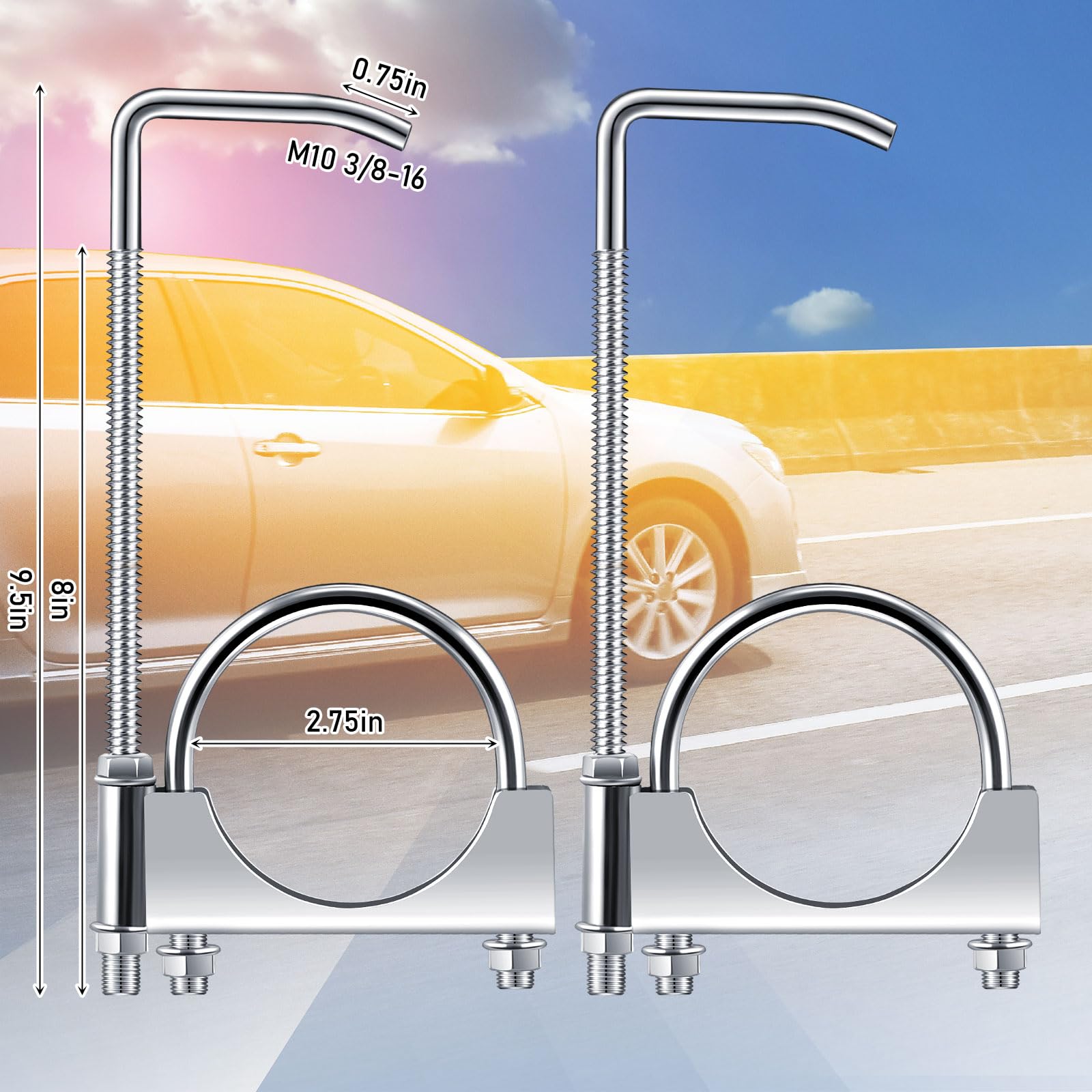 Datanly Universal Exhaust Clamp - 2 Pcs 2.75 Inch Heavy-Duty Galvanized Steel with Rear Muffler Hanger, Silver