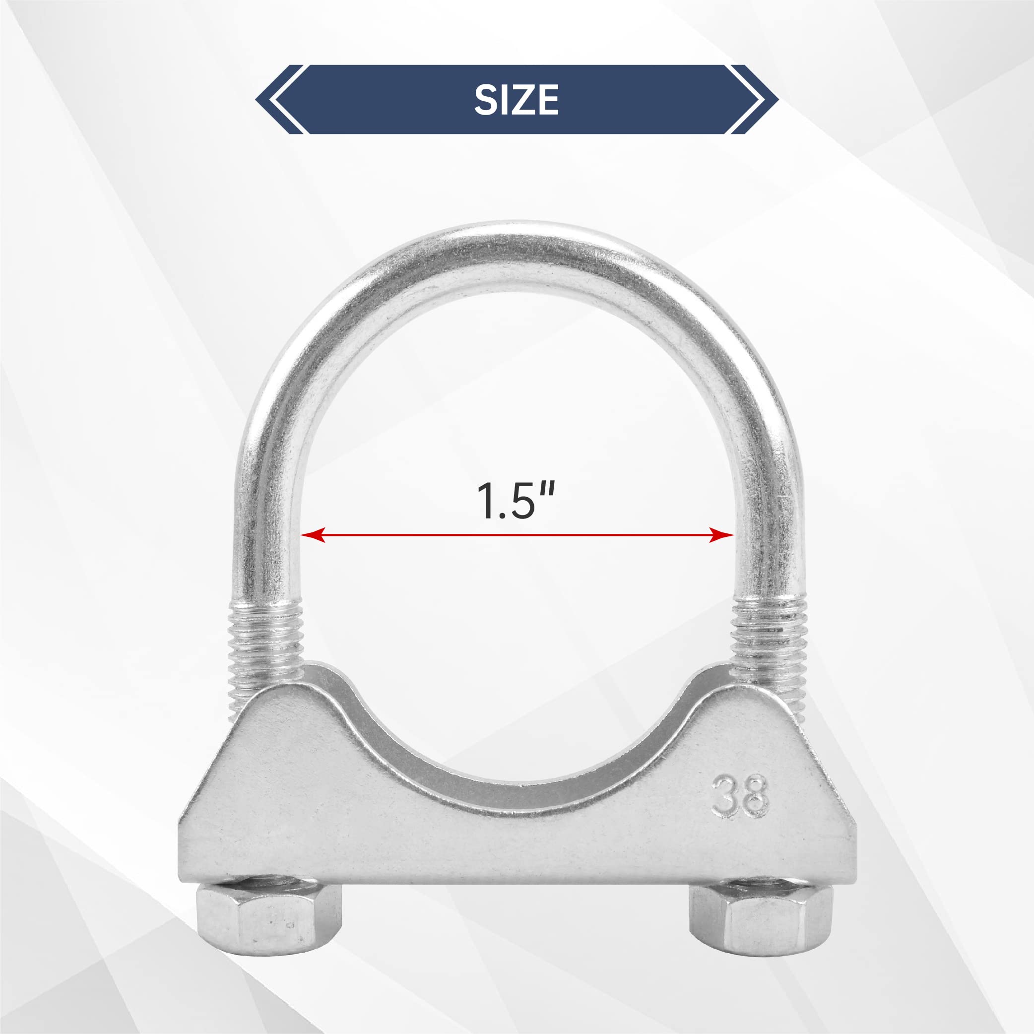 Batoneco 1.5'' U Bolt Clamp, Muffler Exhaust Clamps,1-1/2 Inch Saddle Style Heavy Duty Mild Steel(2-Pack)