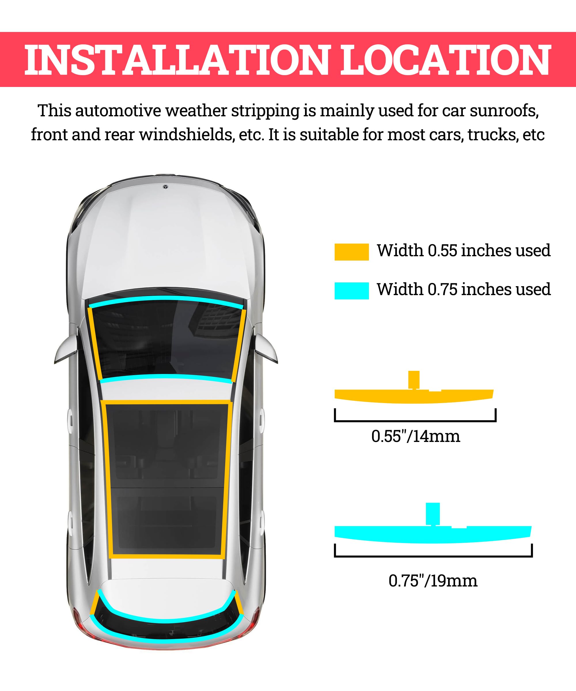 Zlirfy 22Ft Car Windshield Rubber Seal,Car Windshield Seal Strip,T Shape Automotive Weather Stripping for Front Rear Windshield,