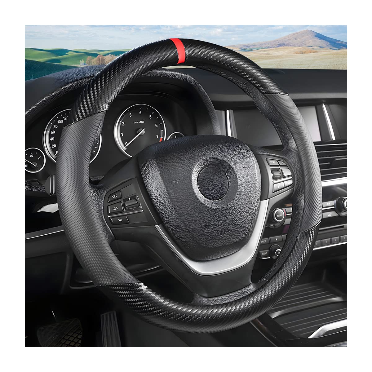 Carbon Fiber Car Steering Wheel Cover, Universal 15 Inch Breathable Anti Slip Steering Wheel Covers, Car Interior Accessories For Men And Women, Fit For Most Car, Trucks, Svu (Black)