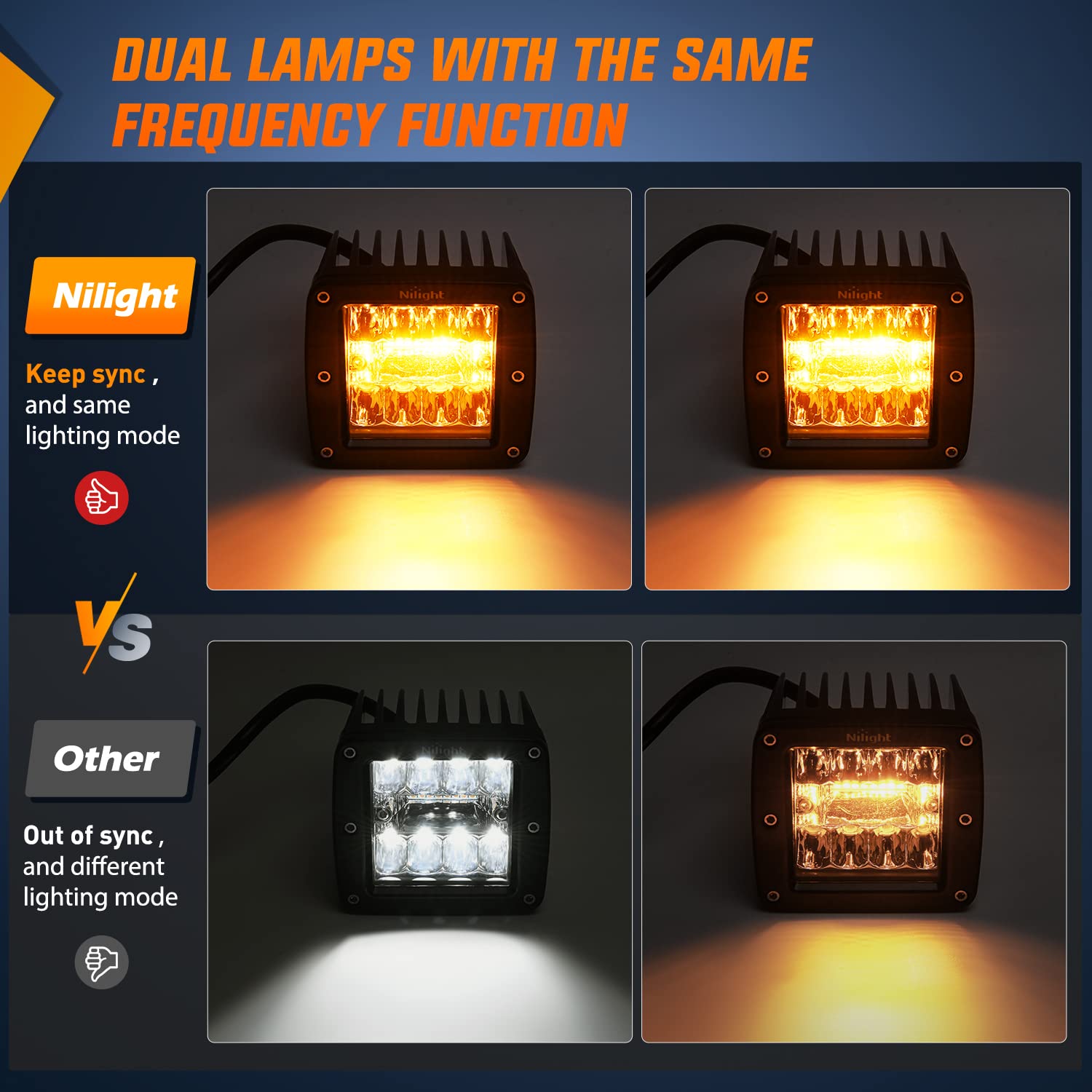 Nilight 2Pcs 42W Led Pods Light 3Inch Cubes Amber White Strobe 6 Modes Memory Function Off-Road Truck Car Atv Suv Cabin Boat Wit
