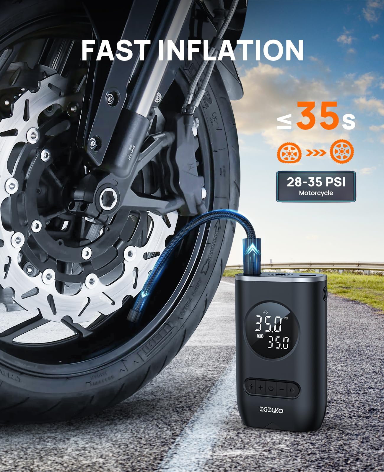ZGZUXO Tire Inflator Portable Air Compressor 150PSI Cordless Pump for Car, Motorcycle, Bicycle - Black, Small, Model CZK-3668