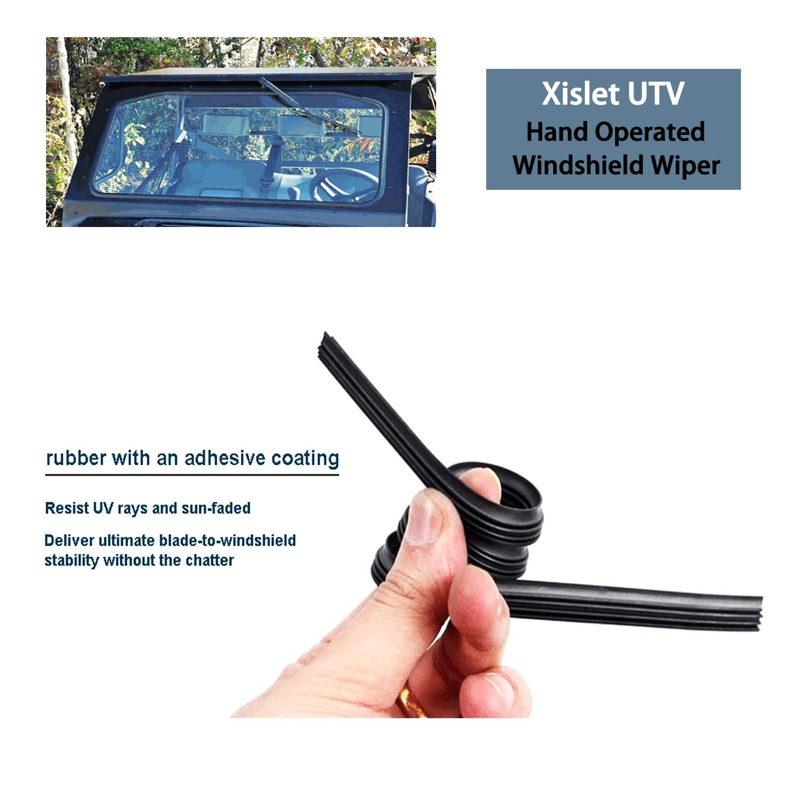 Xislet UTV Hand Operated Windshield Wiper Compatible with Polaris Ranger RZR Can Am Kawasaki Honda Pioneer Golf Cart Manual Wind