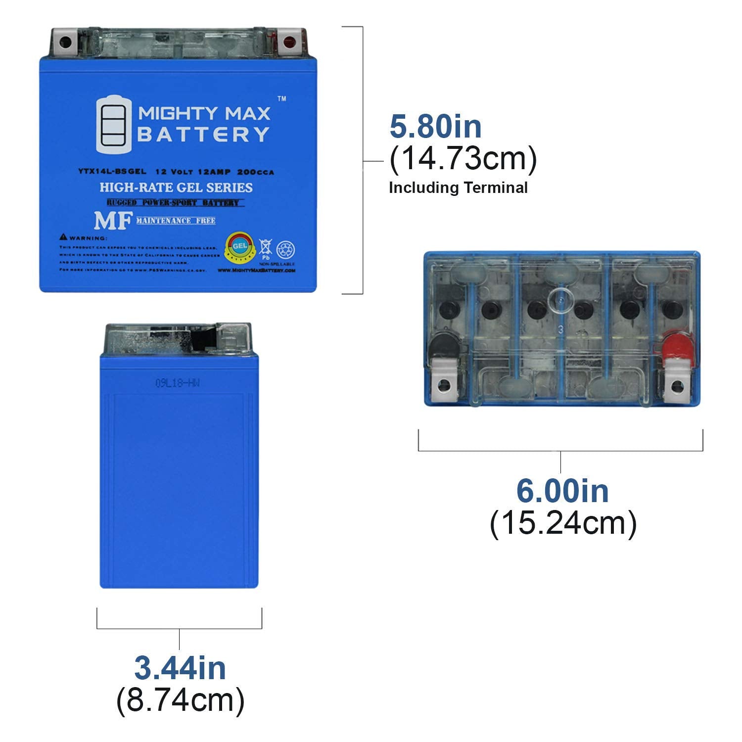Mighty Max Battery Ytx14L-Bs Gel -12 Volt 12 Ah, Gel Type, 200 Cca, Rechargeable Maintenance Free Sla Agm Motorcycle Battery