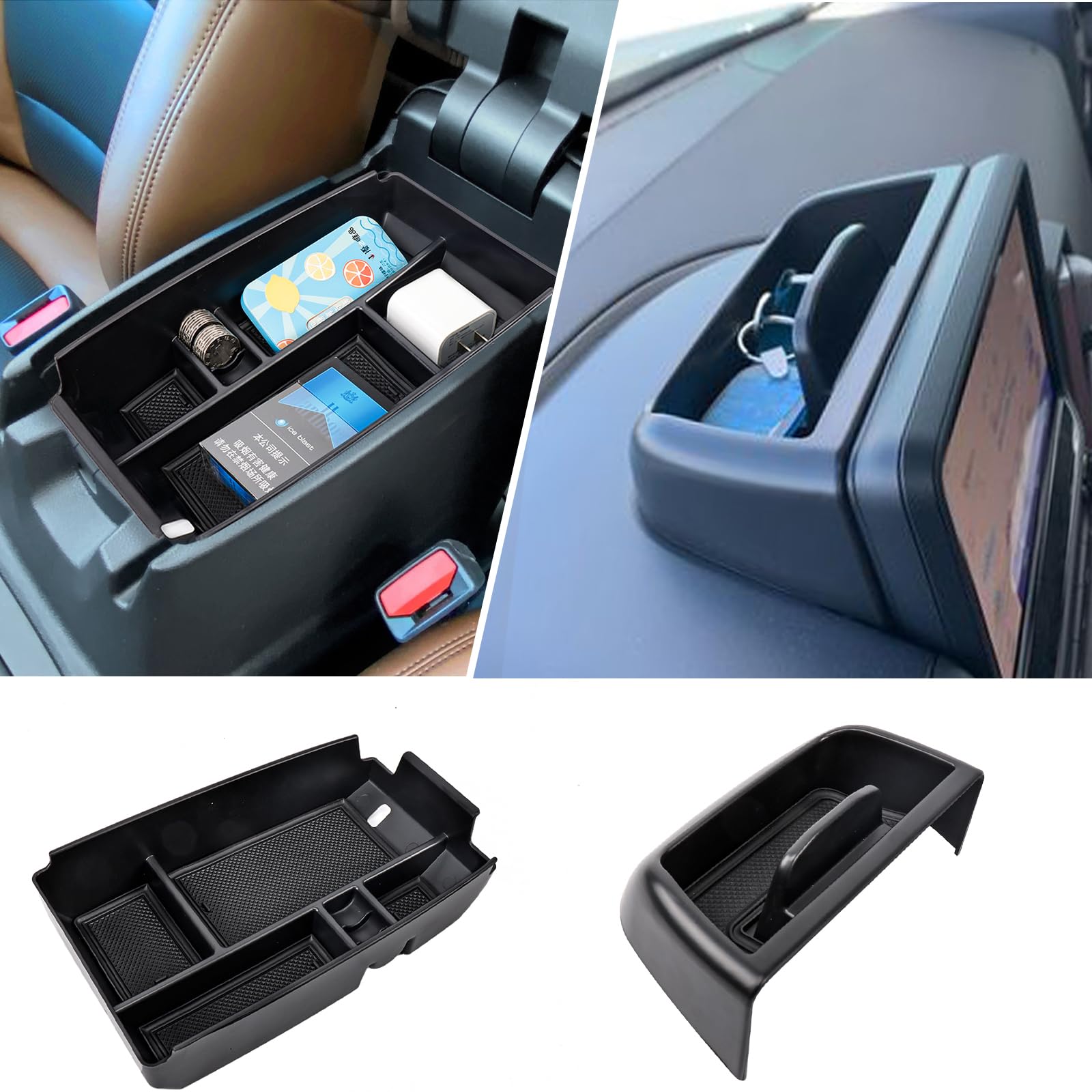 Carwiner 2 PCS Center Console Organizer Compatible with Ford Bronco Sport Accessories 2021-2024, Armrest Storage Box & Dash Orga