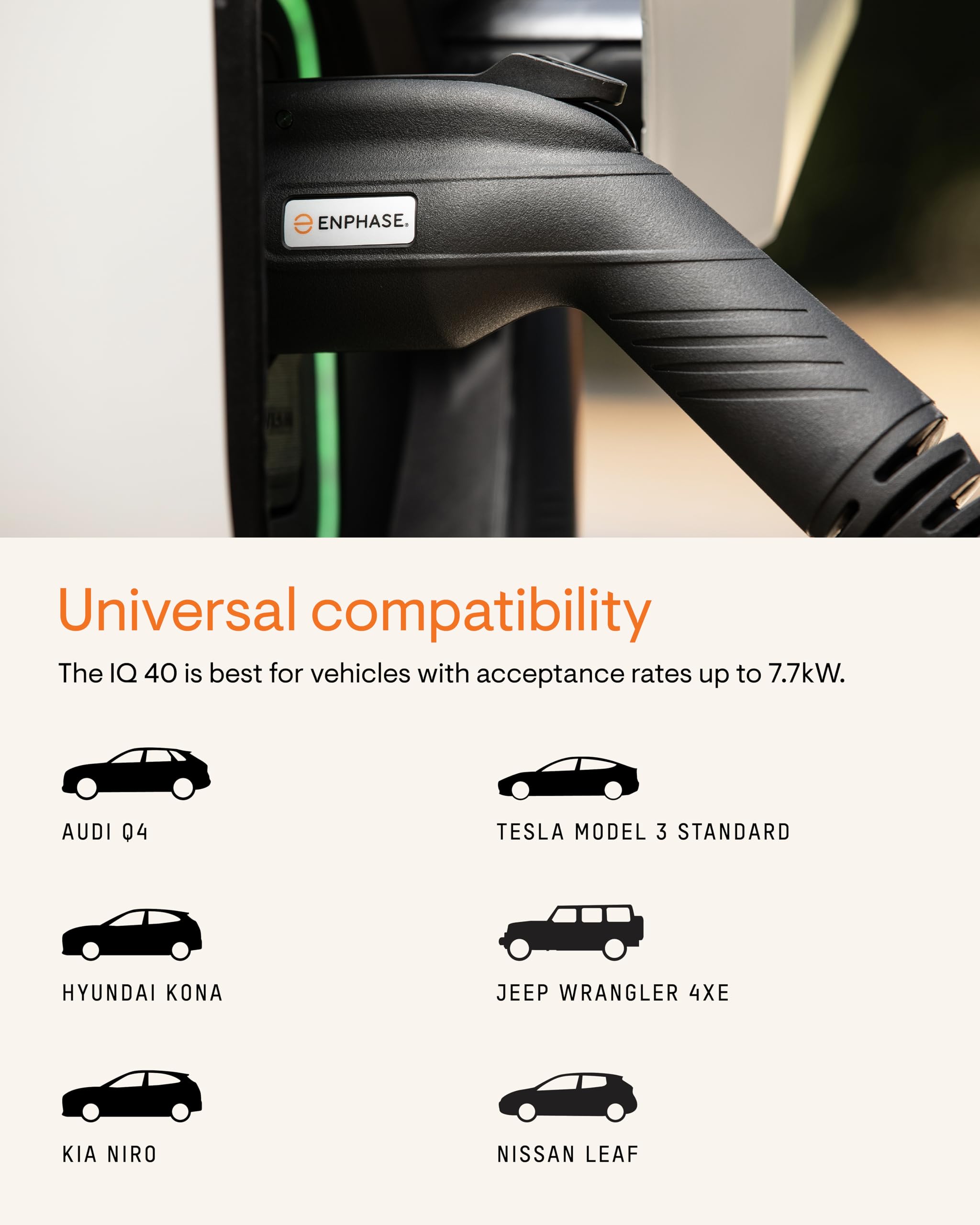 32 Amp Plug-in Smart EV Charger - Enphase IQ 40 with NEMA 14-50 Plug, 7.7kW Power, 240V, 5-Year Warranty, Wi-Fi Connected, Safet