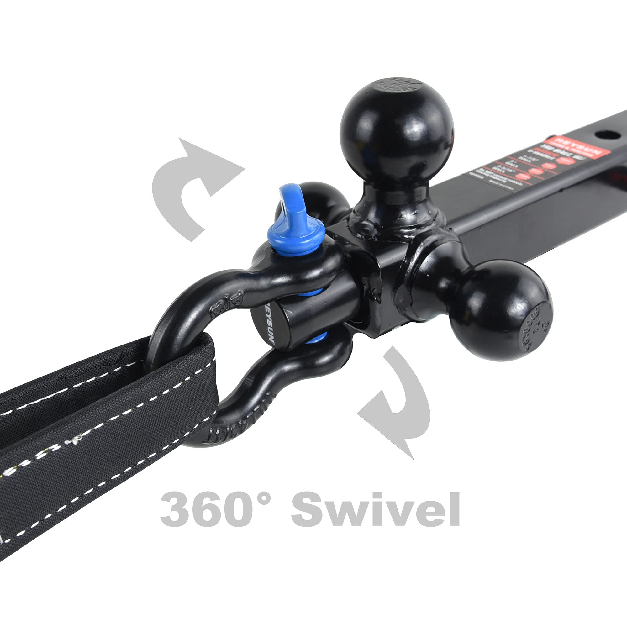 REYSUN 864058HP Trailer Hitch Tri Ball Mount and 360 Swival Tow Shackle, Fits for 2 Inch Receiver, Hitch Pin Included
