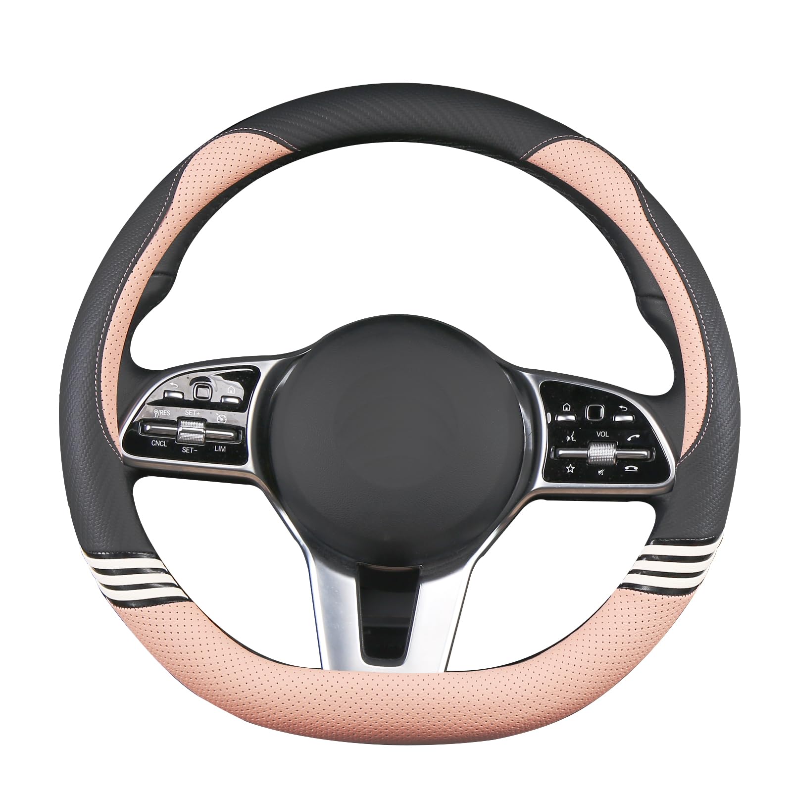 Binsheo Cute Steering Wheel Cover D Shape For Girls Women Universal 15 Inch,Black And Pink