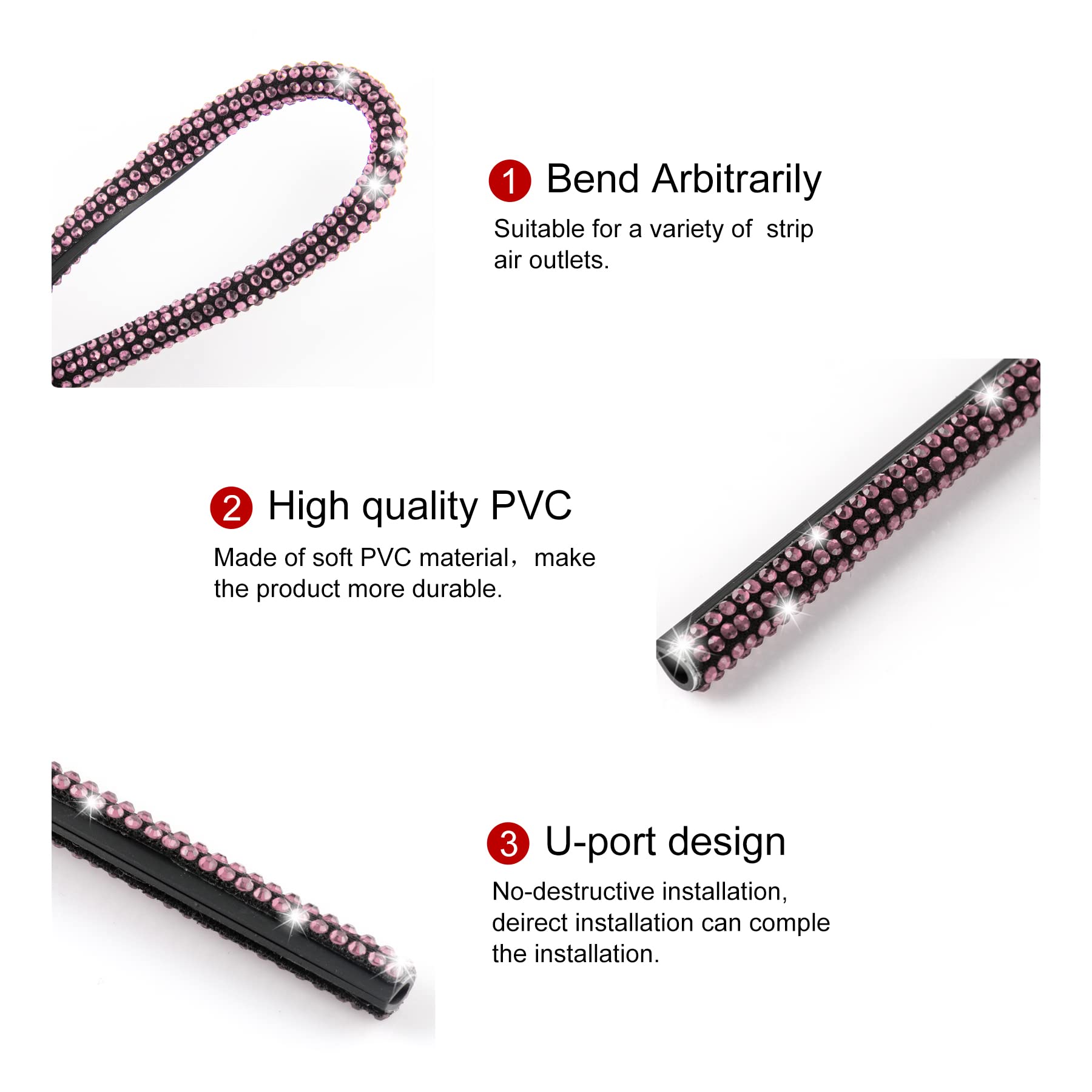 Livtee Bling Car Air Vent Outlet Moulding Trim, 10Pcs Car Air Conditioner Decoration Strip, Bling Rhinestone Diamond Car Interior Accessories For Women And Teens, Pink